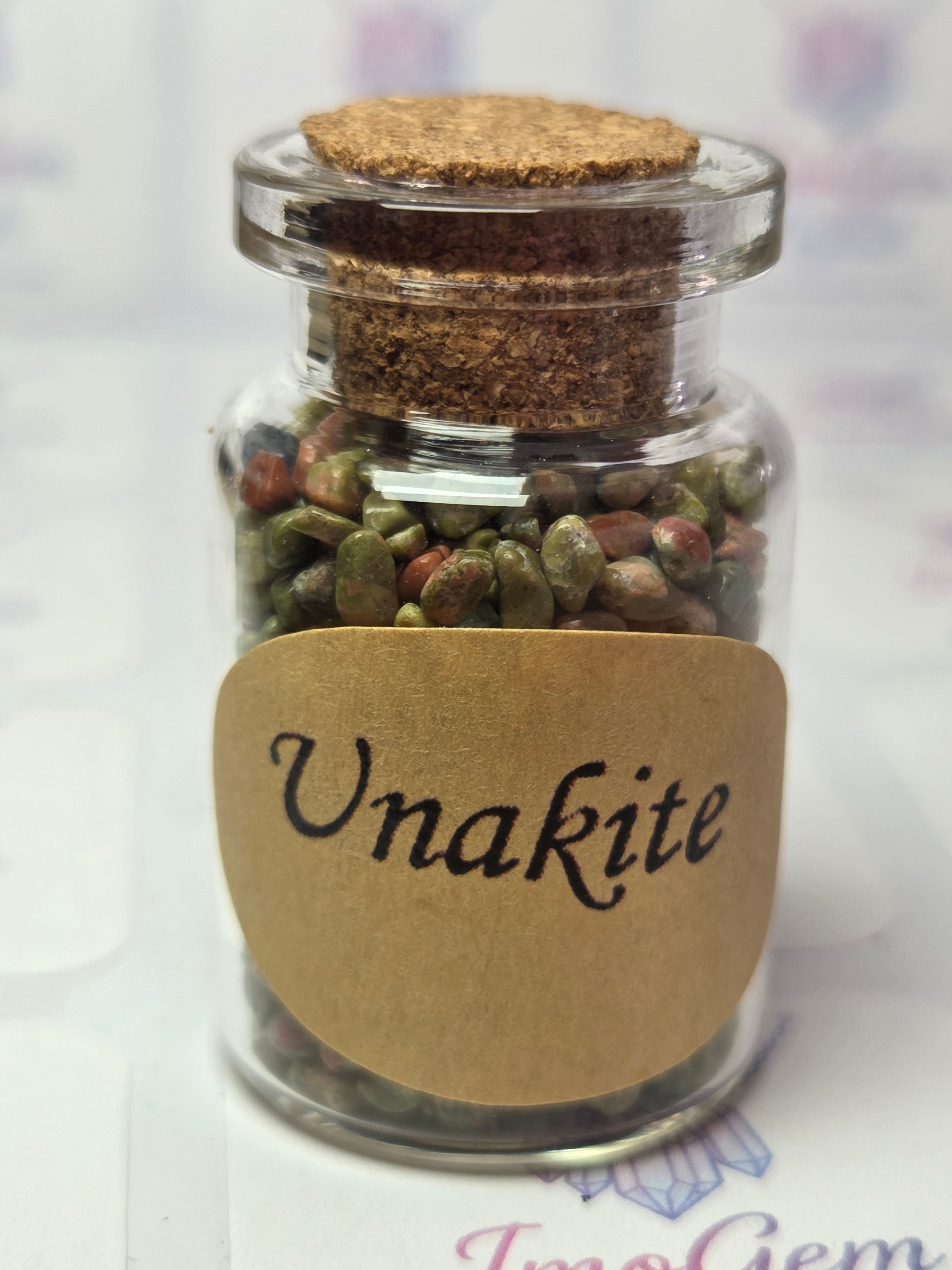 Crystal chips in glass jar