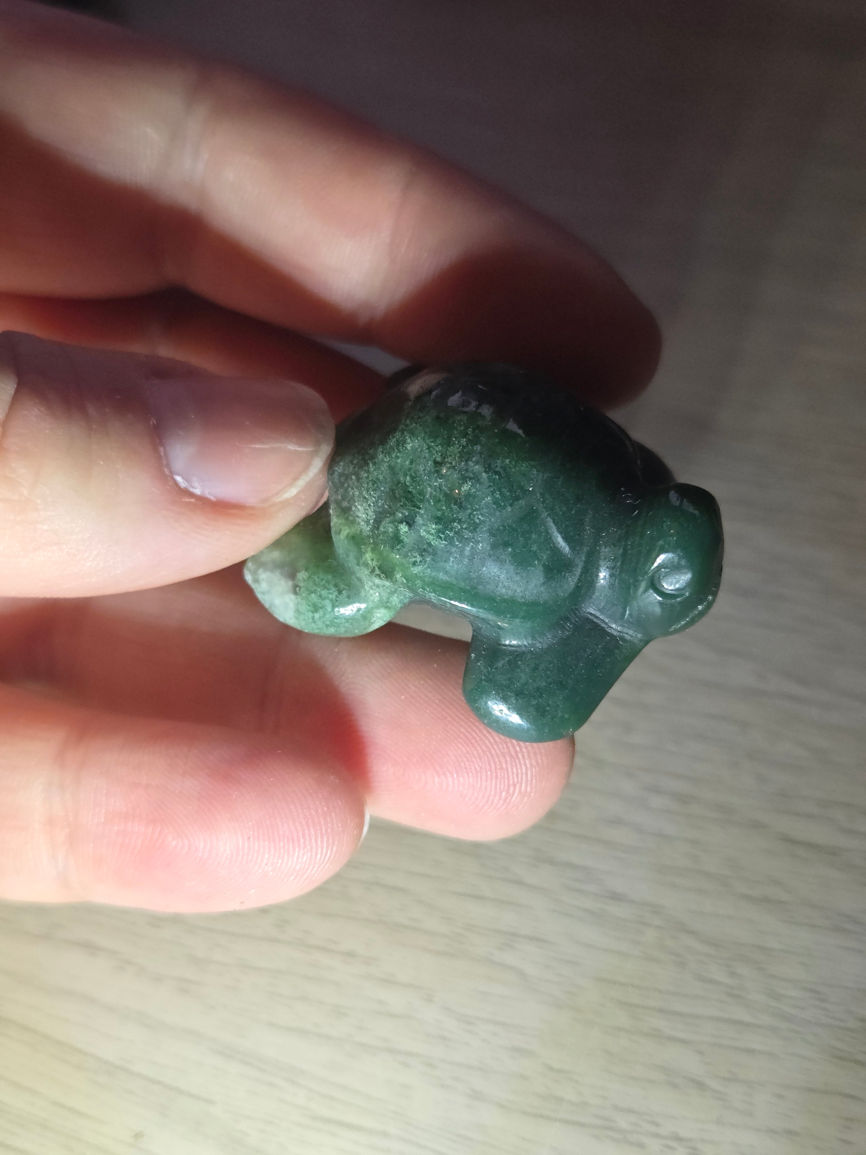 Green jade crystal turtle carving