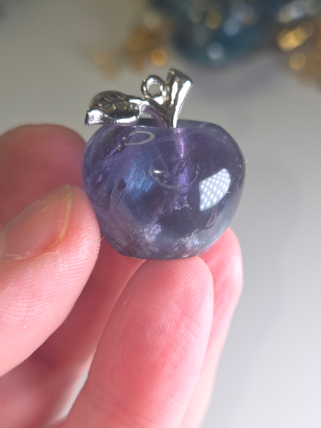Flourite  small apple carving  can be a pendant  several available