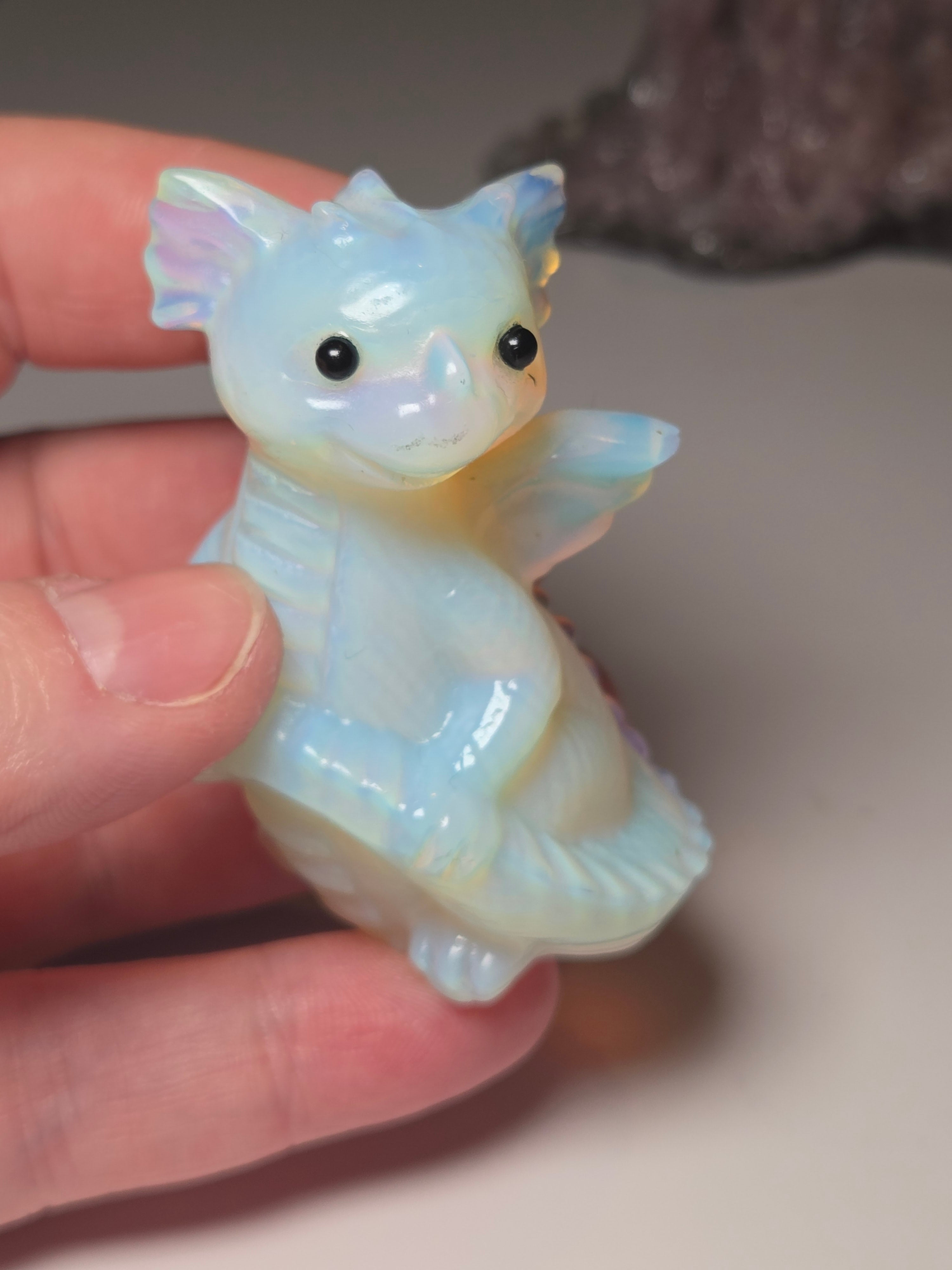 Opalite crystal dragon carving