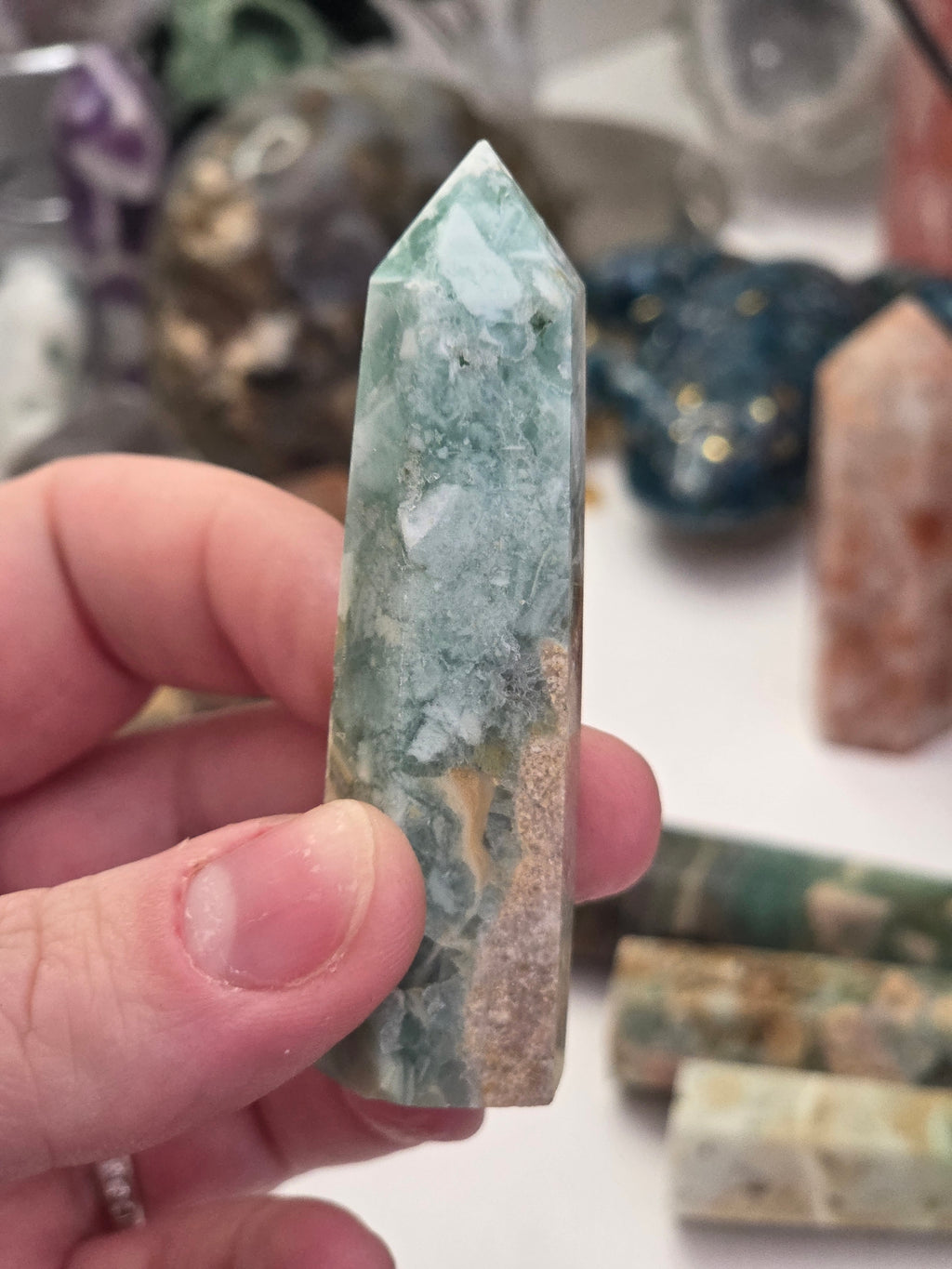 Flourite Agate crystal tower carving