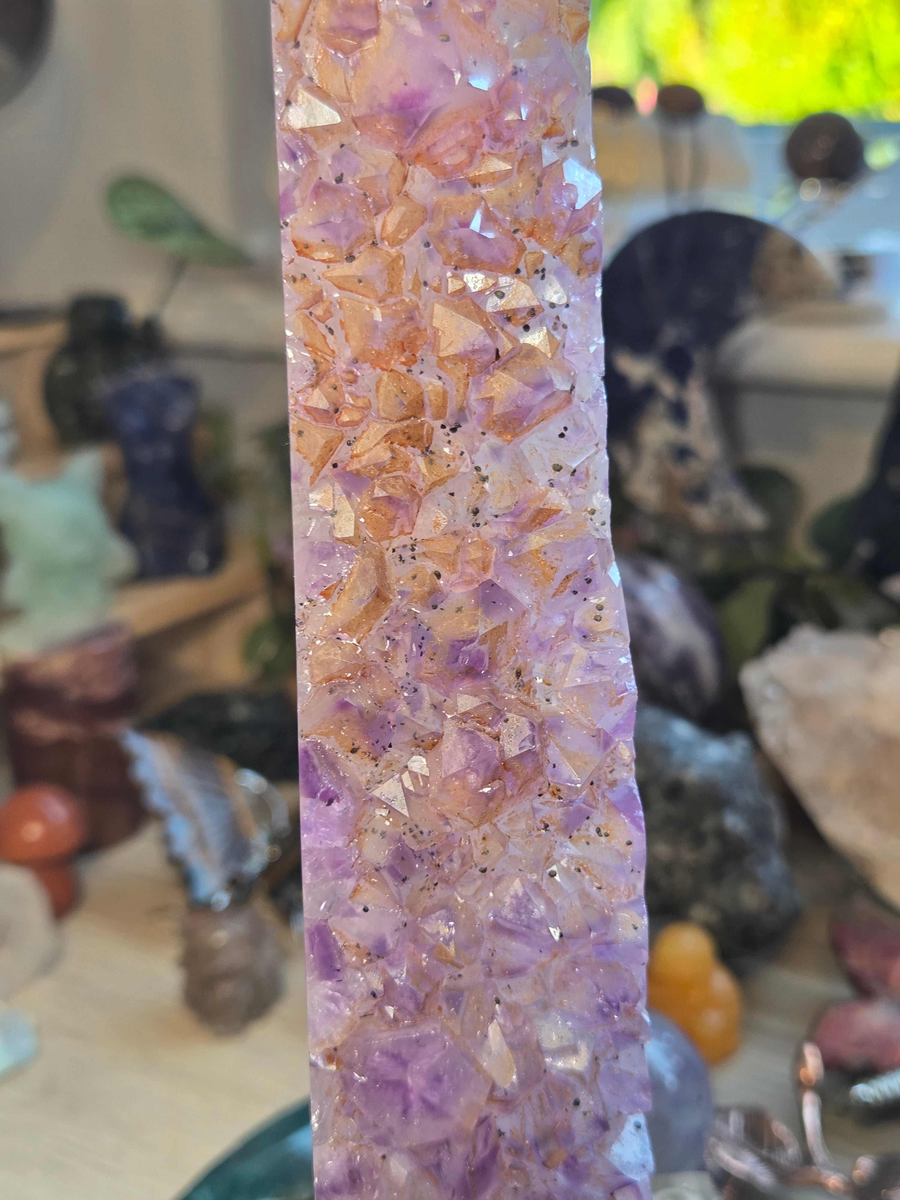 Beautiful  black agate with amethyst crystal from Brazil