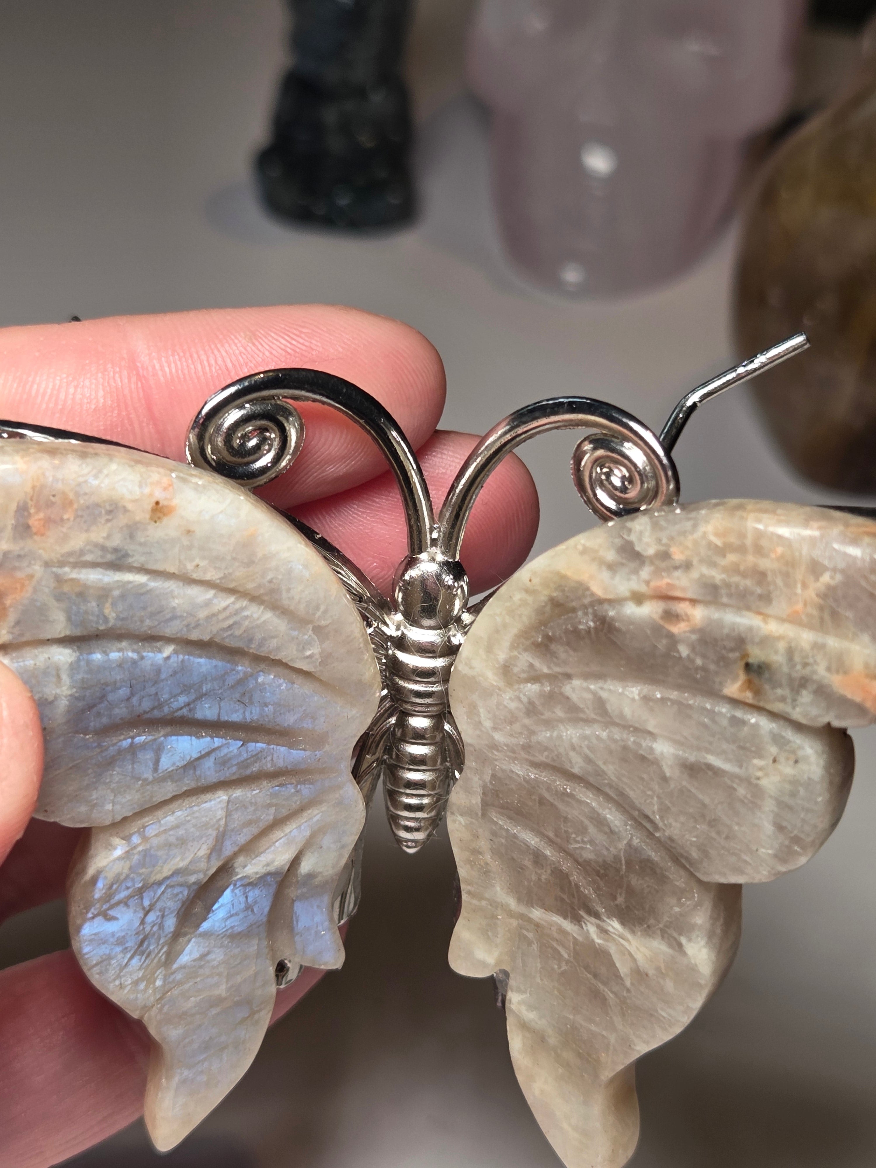 Rainbow moonstone crystal butterfly carving