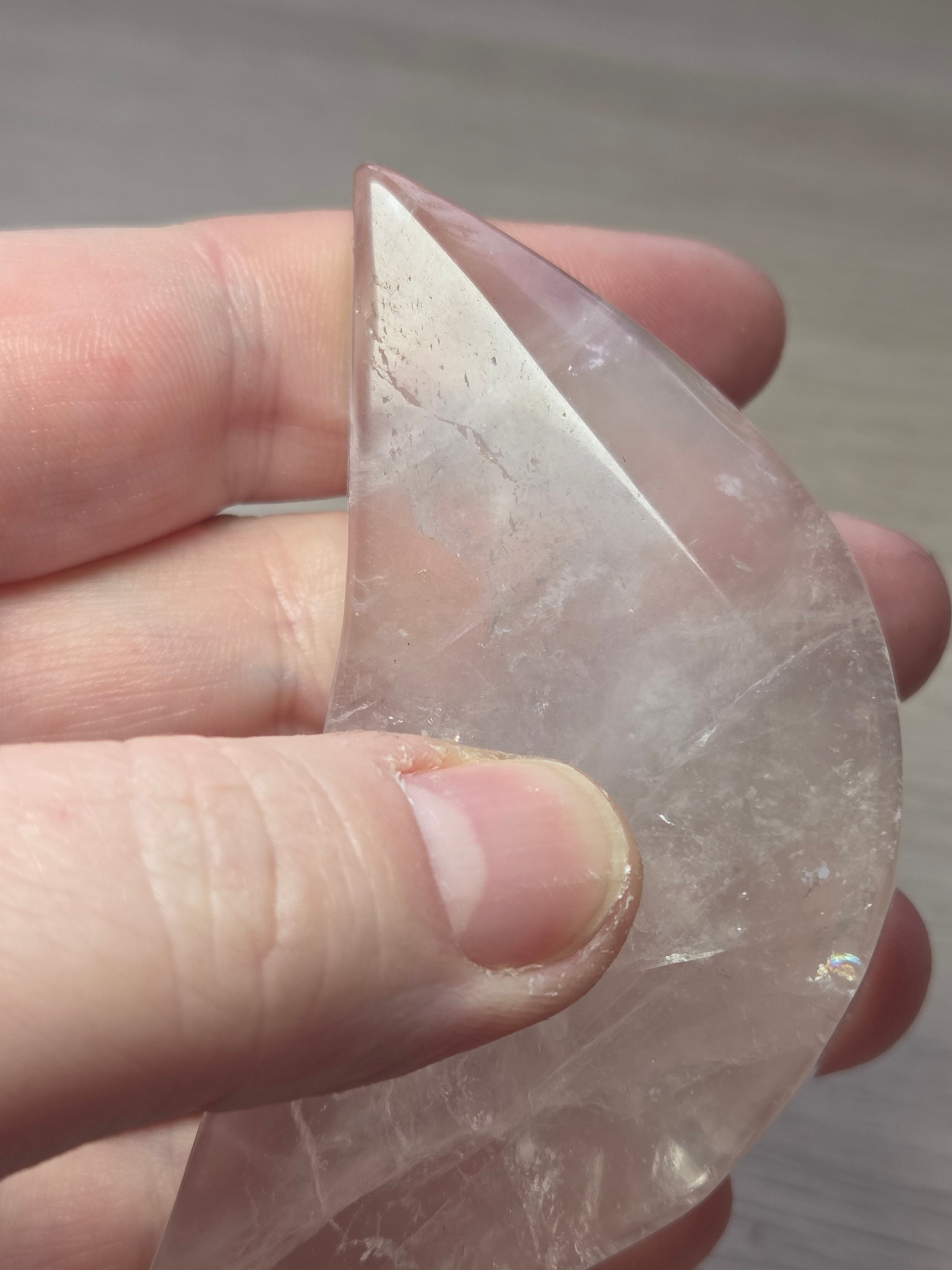Rose quartz crystal moon carving dish