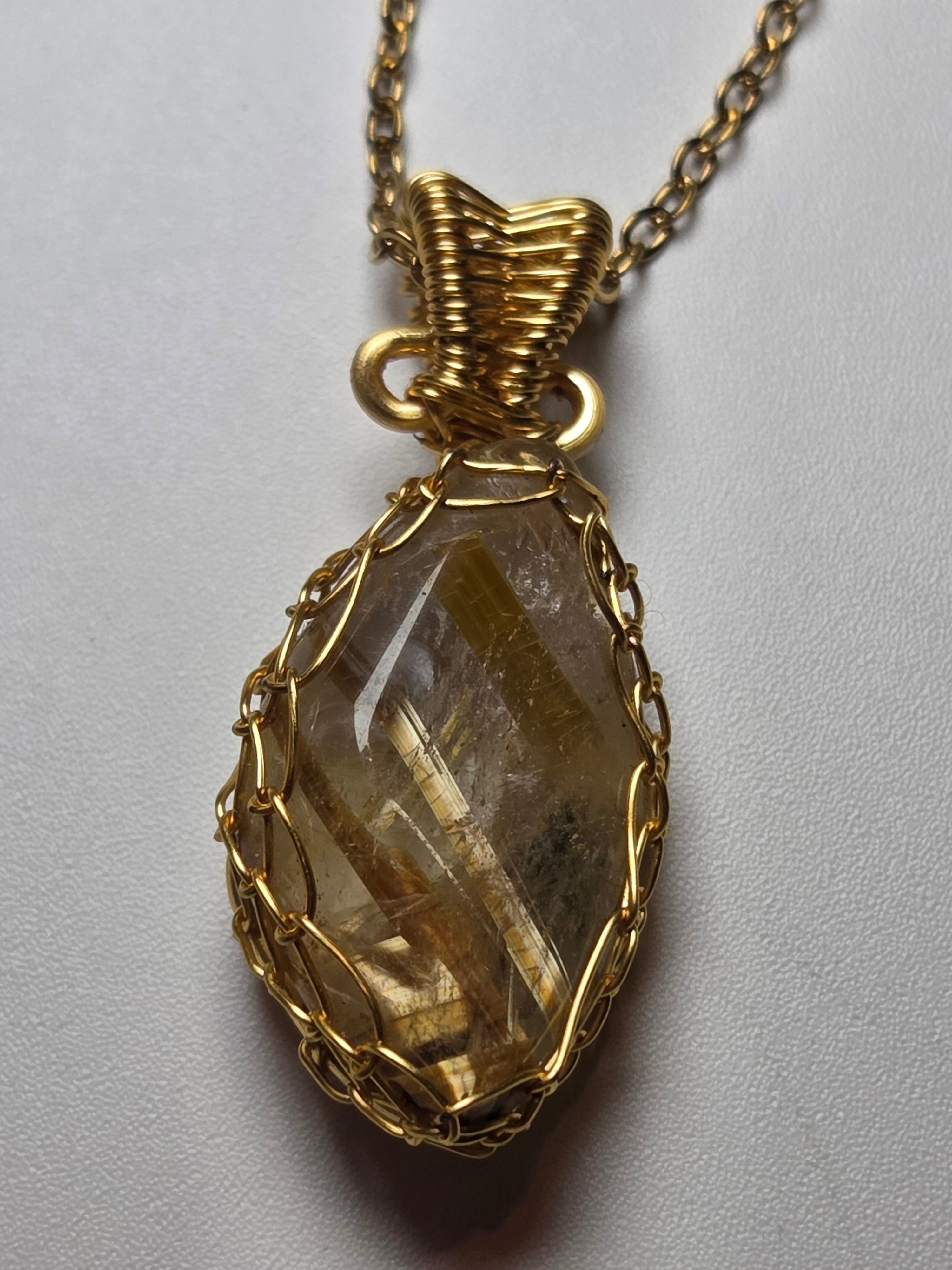 Golden Rutlile crystal Wire wrap necklace