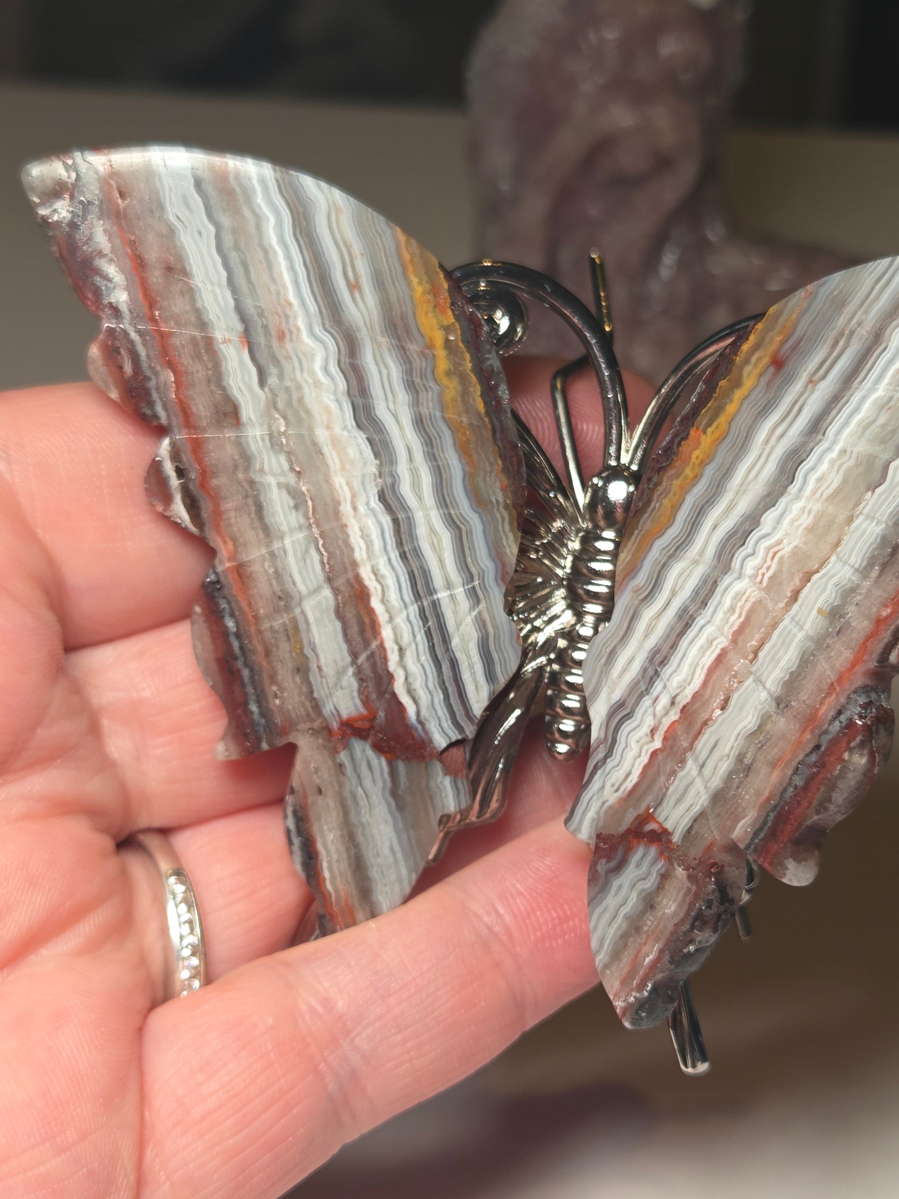 Mexican agate crystal butterfly