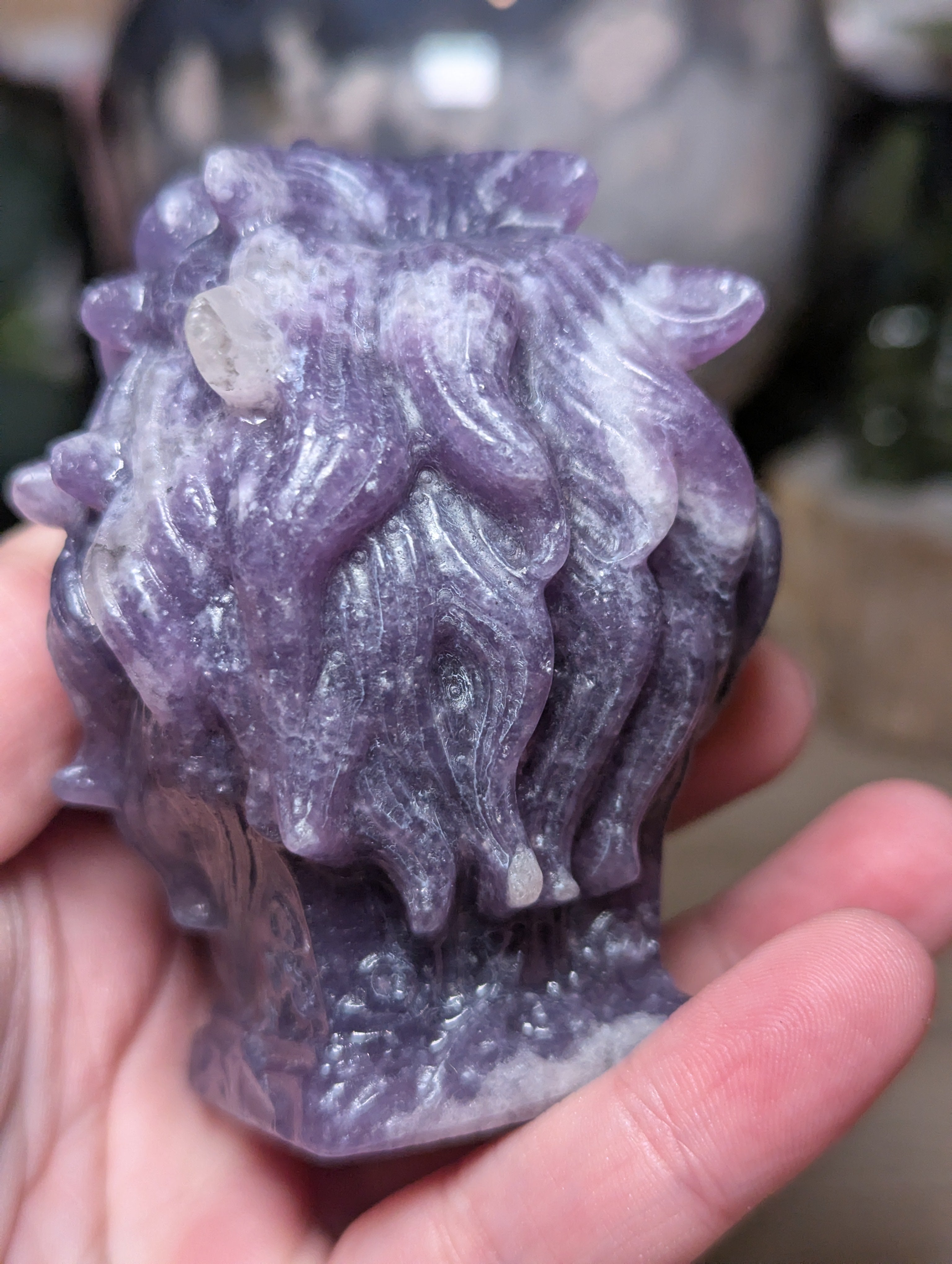 Lepidolite crystal large lion carving