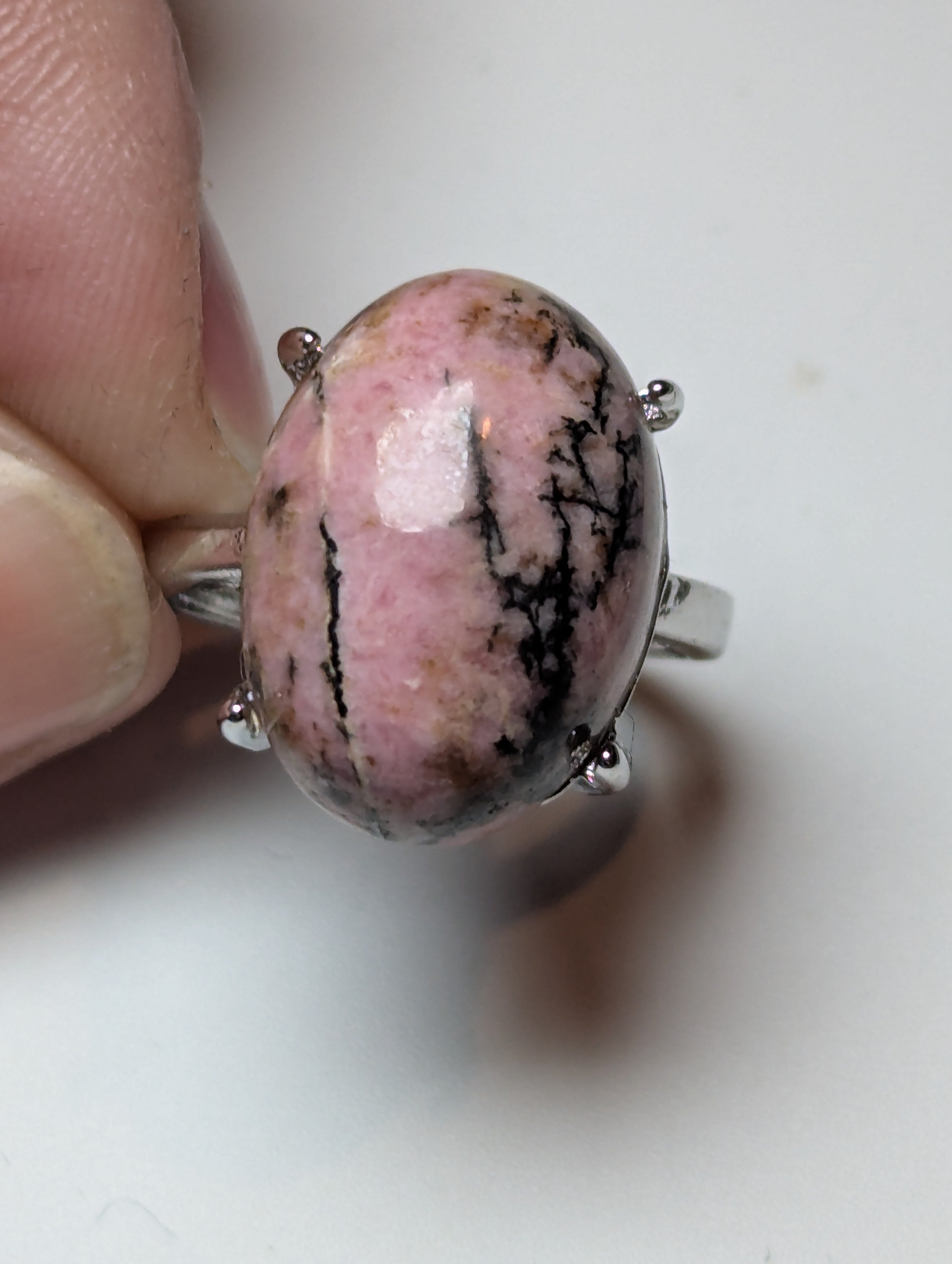 Pink Rhodonite crystal Adjustable ring