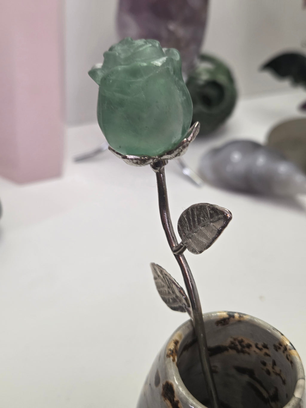 Green Flourite crystal roses on a stem