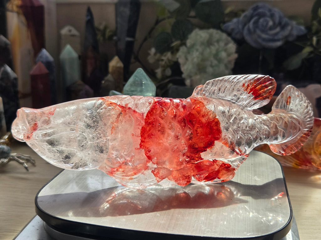 Madagascar fire quartz crystal fish carving