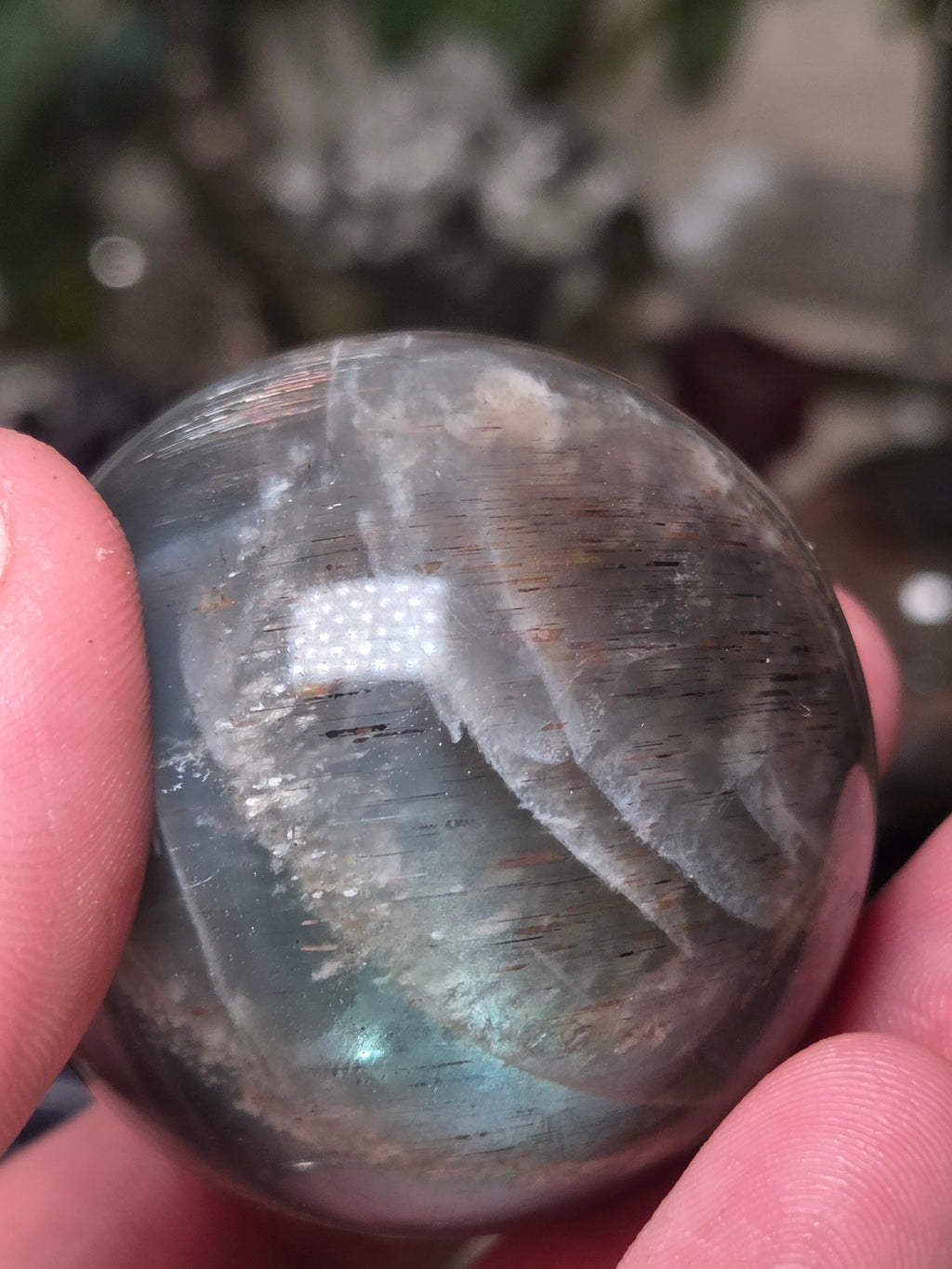 Black Moonstone and sunstone crystal sphere