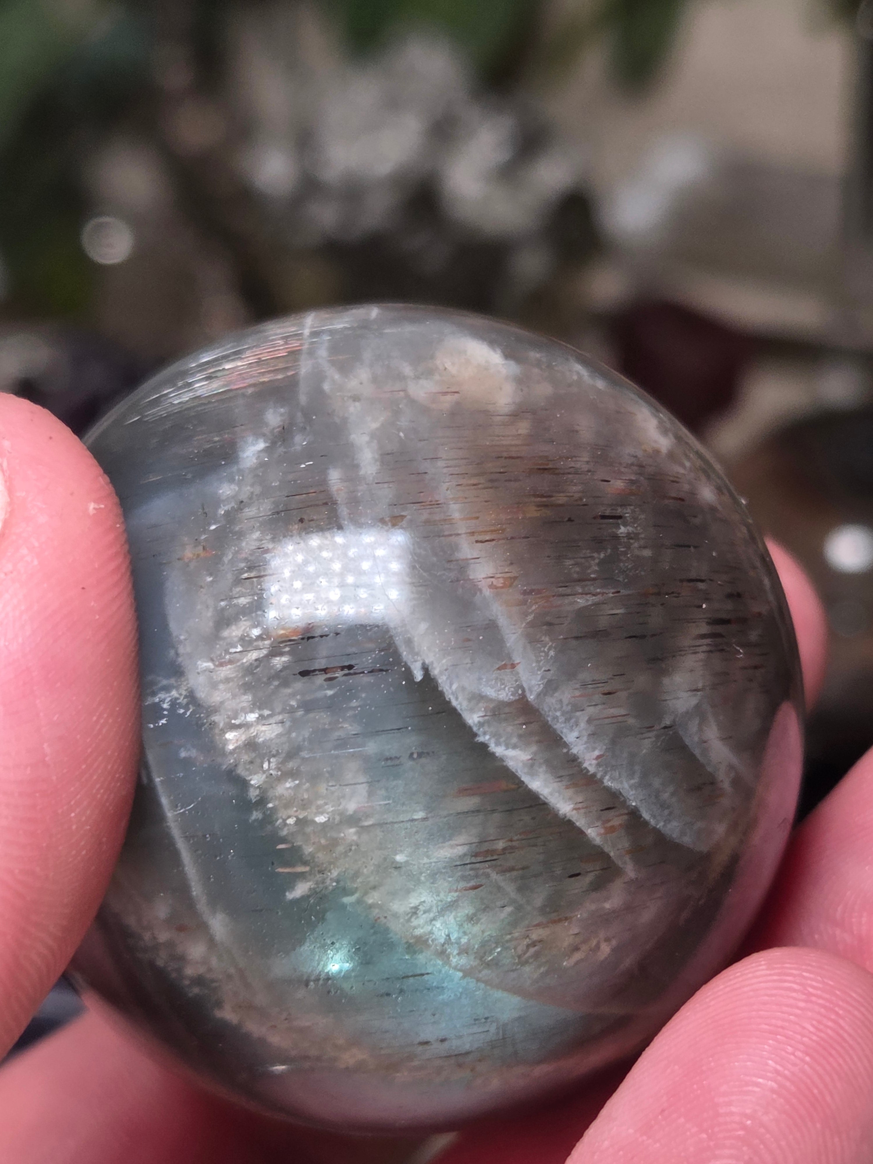 Black Moonstone and sunstone crystal sphere
