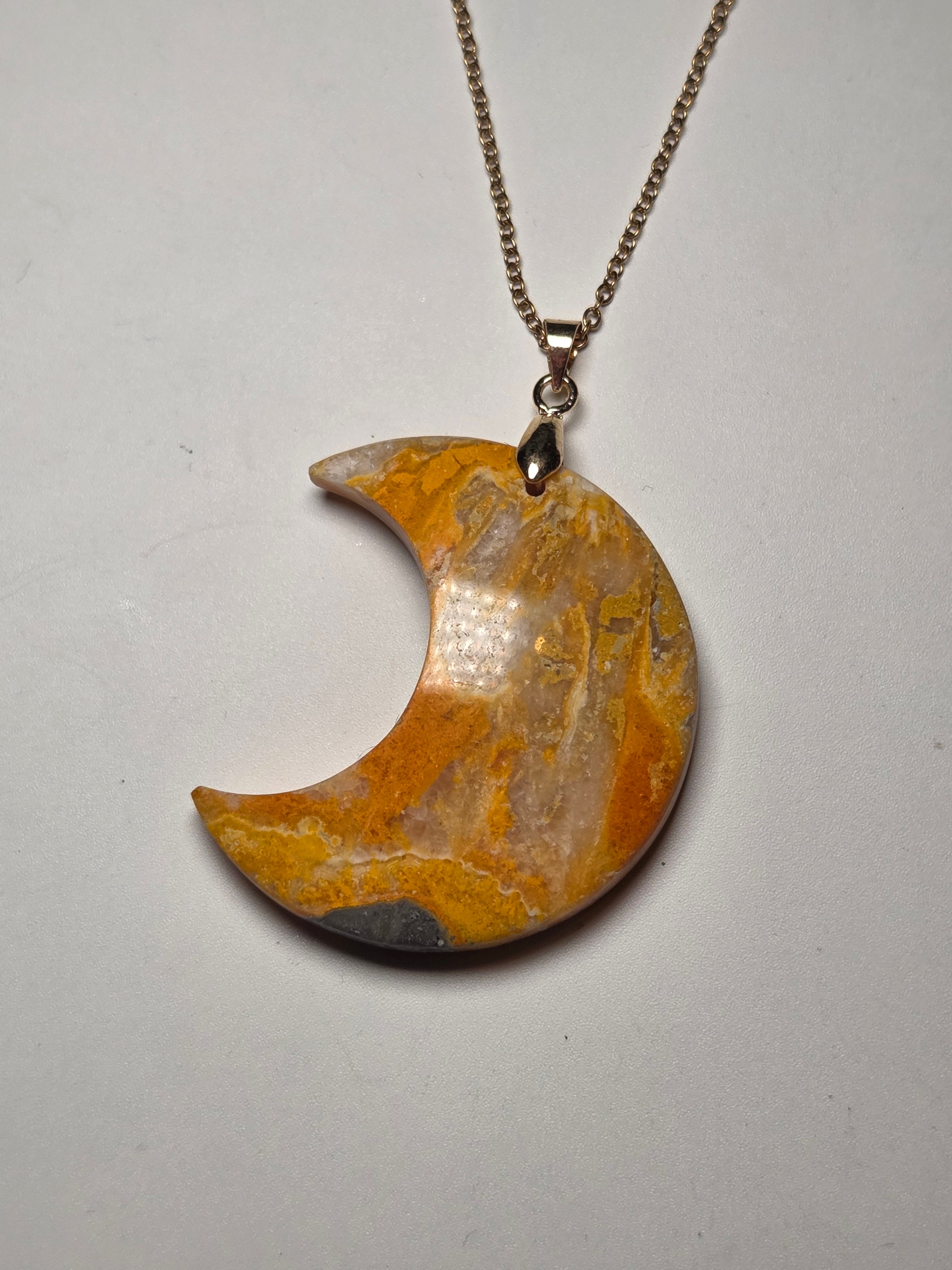 Bumblebee jasper crystal moon carving necklace