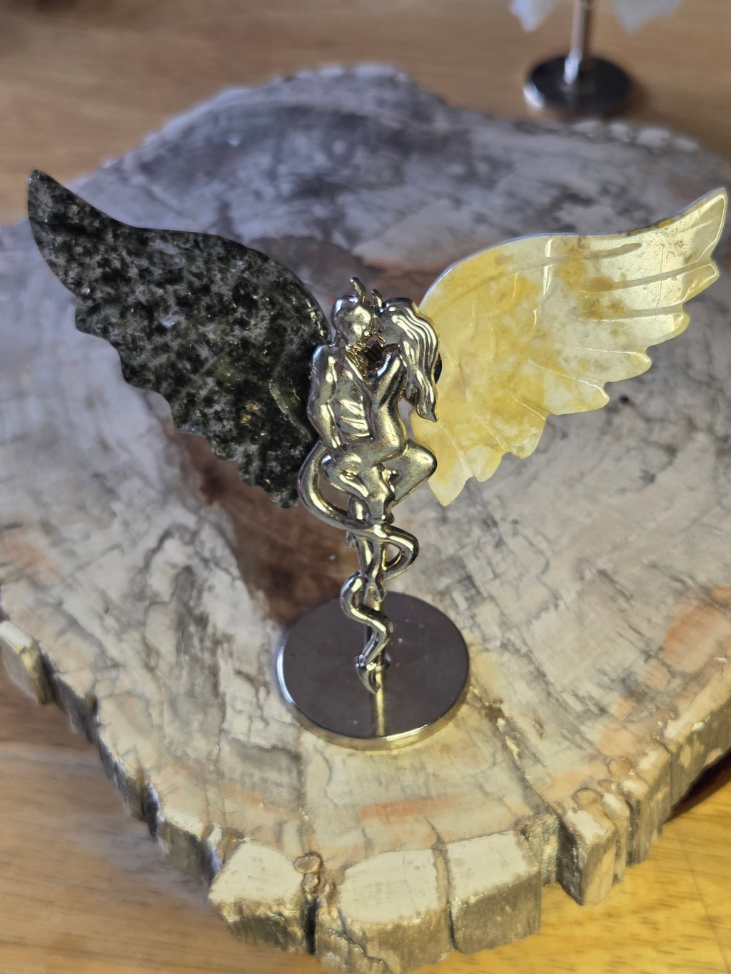 Green Tourmaline with  lemon jade devil and angel