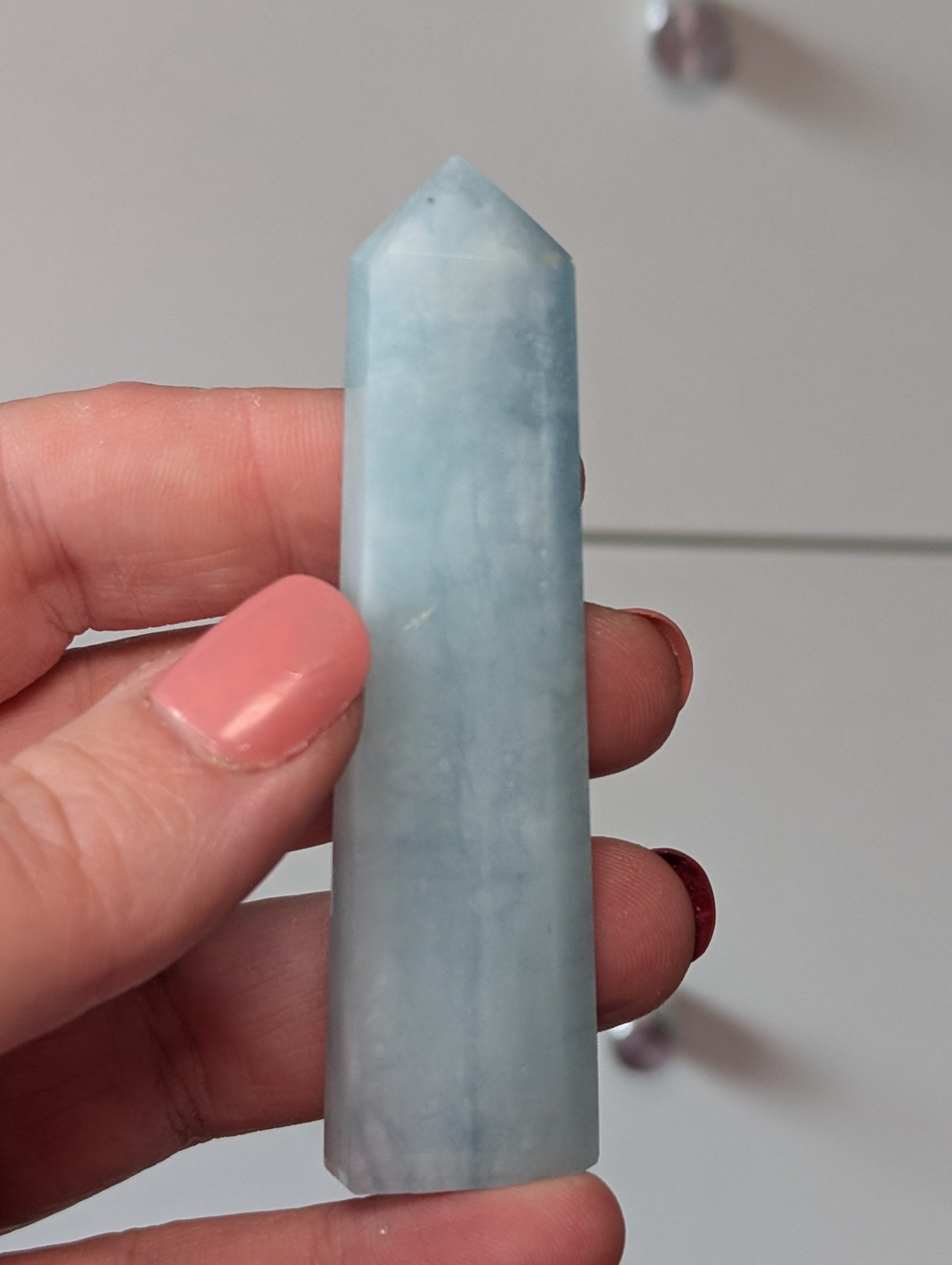 Aquamarine crystal tower carving