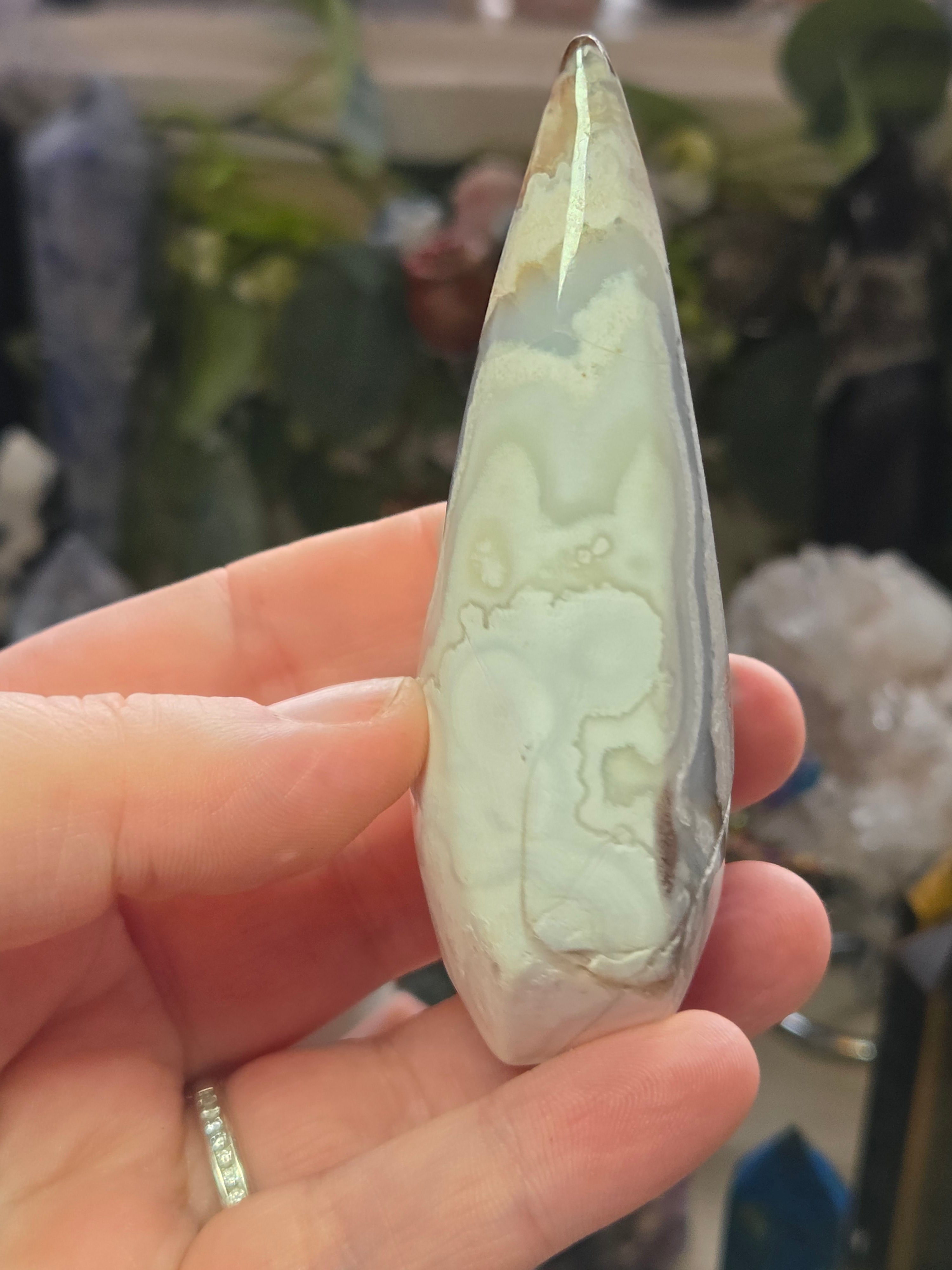 Crazy Lace agate crystal tear drop carving