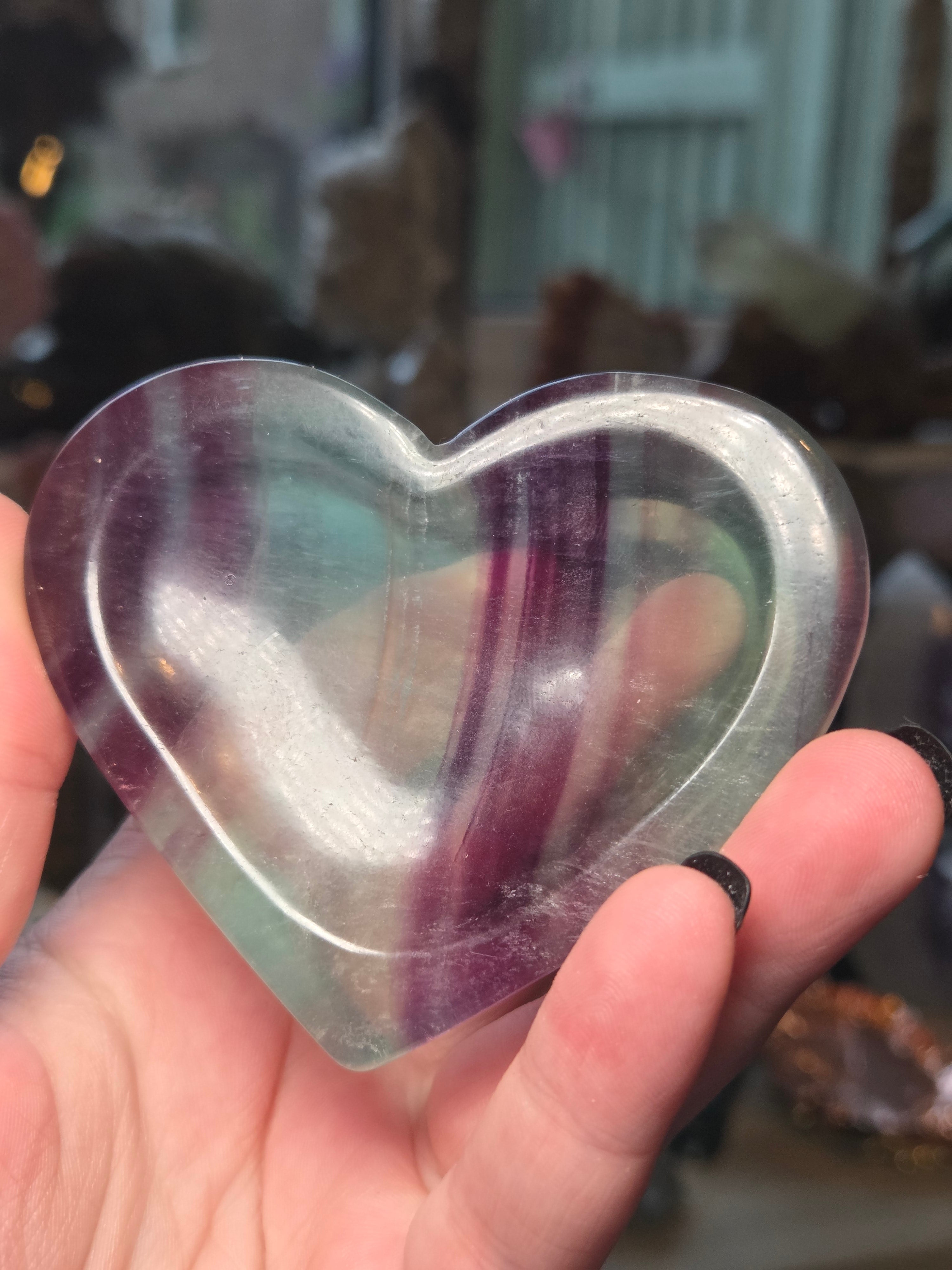 Rainbow flourite crystal heart bowl
