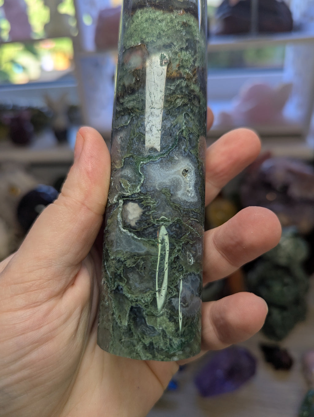 Moss agate crystal bracelet stand