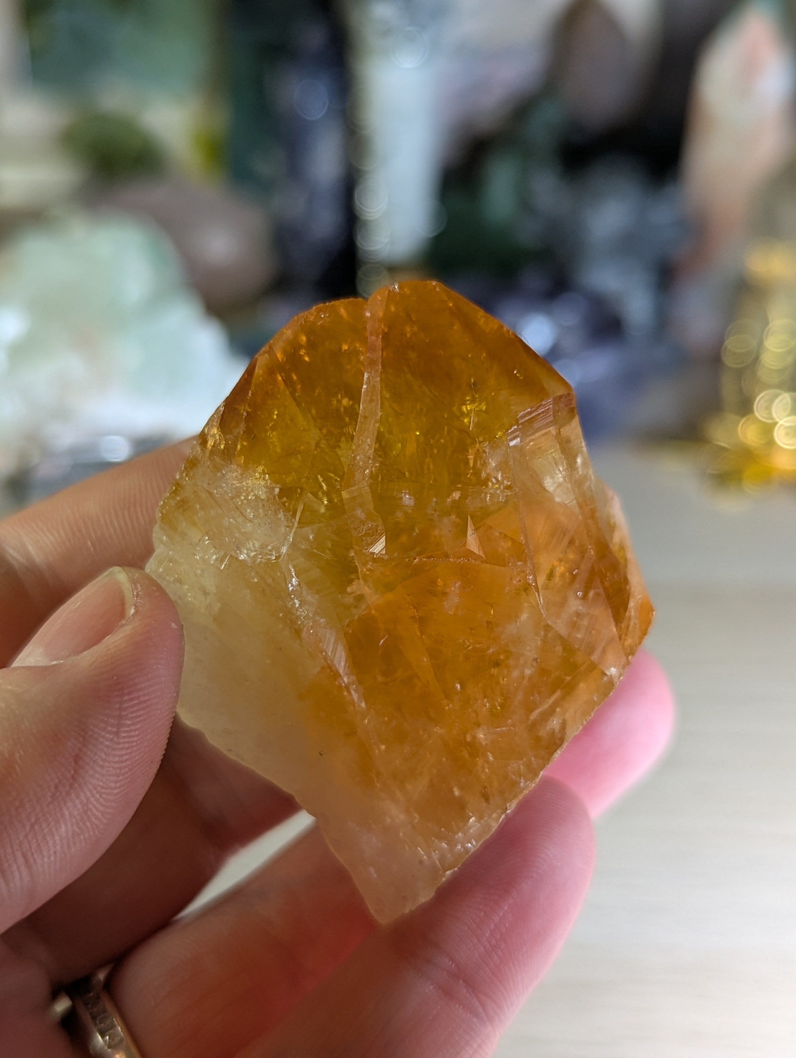 Citrine crystal tooth with stand