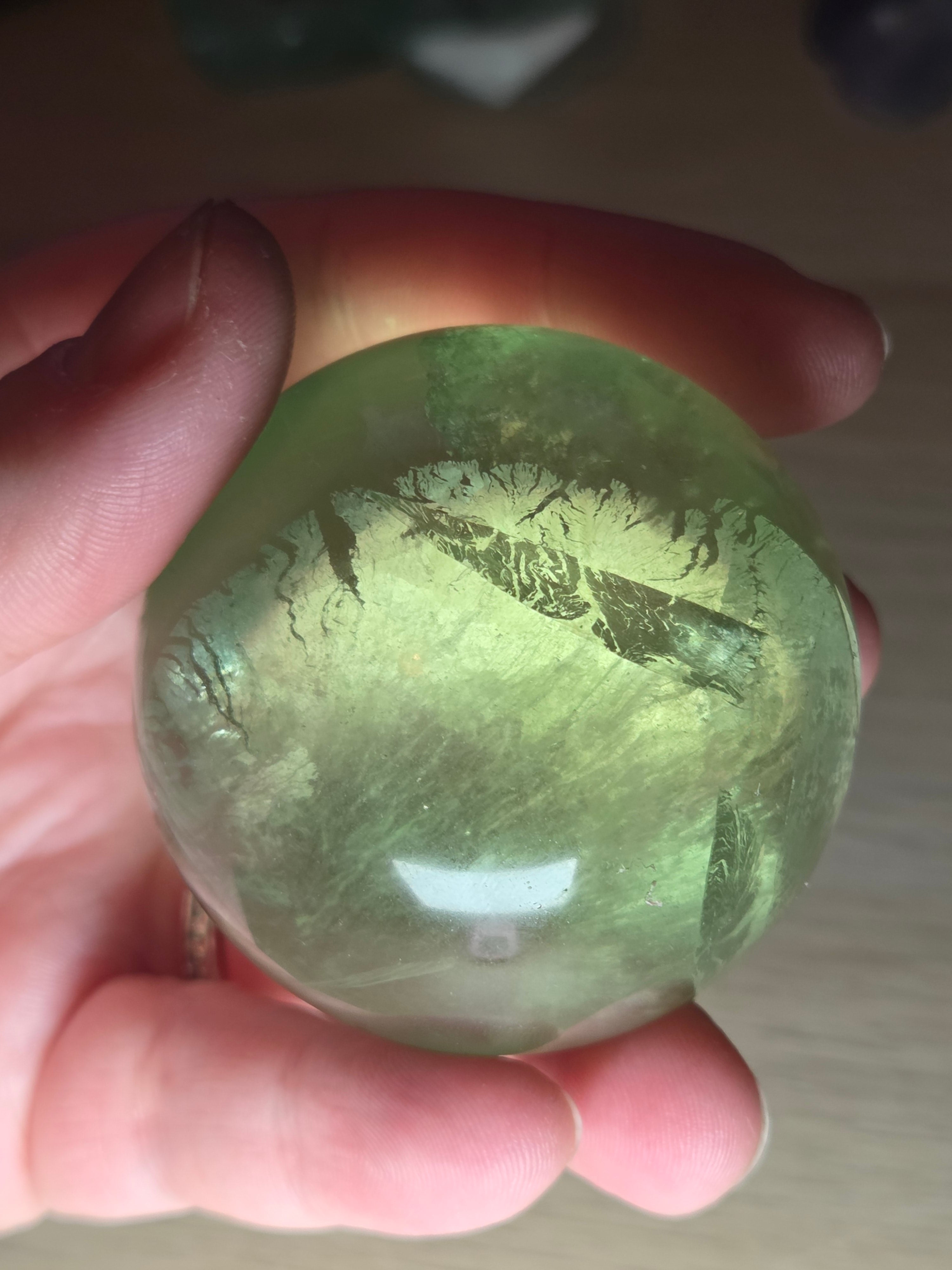 Grade AA Green flourite crystal sphere carving with light stand USB