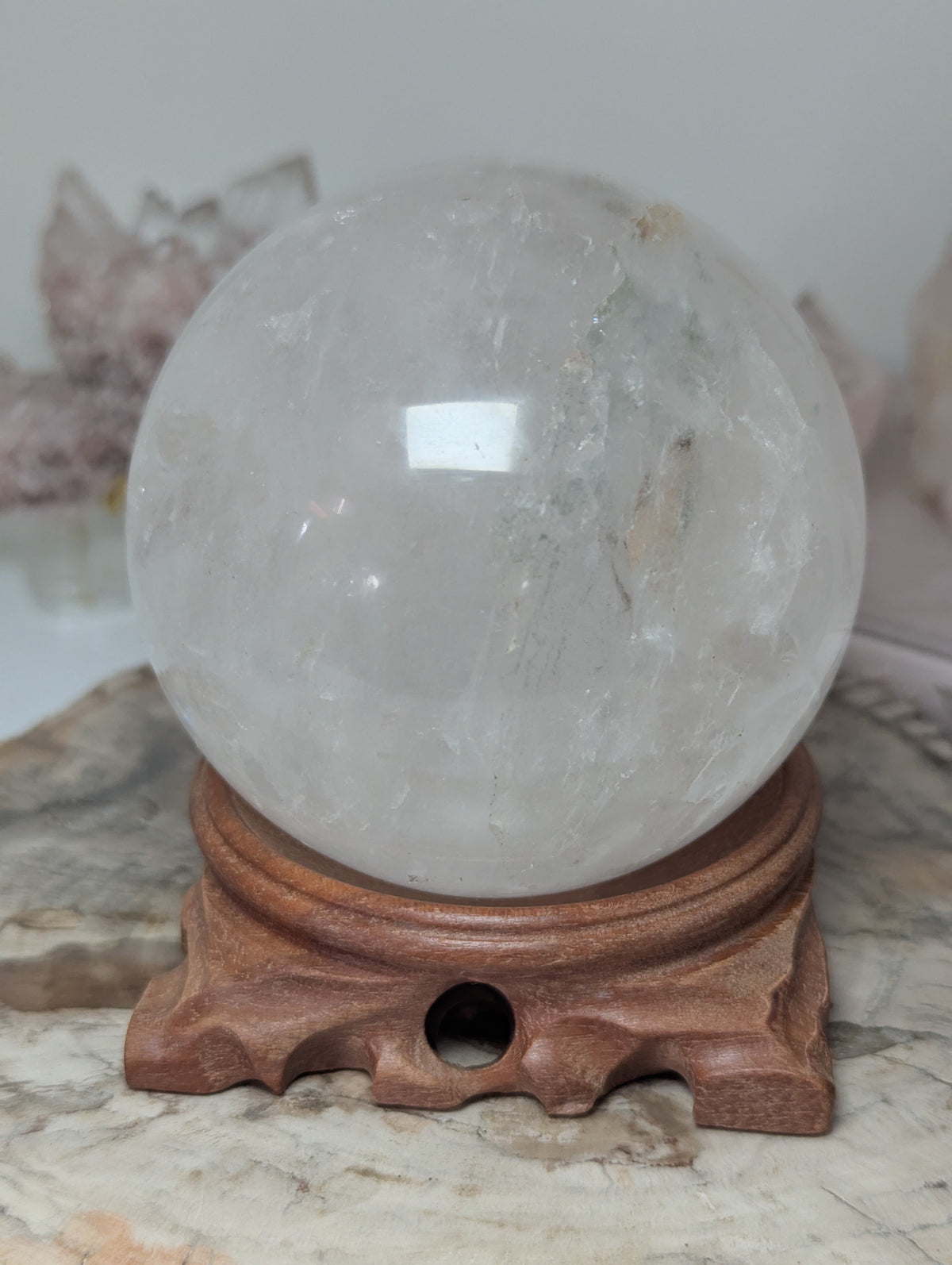 Large clear quartz crystal sphere