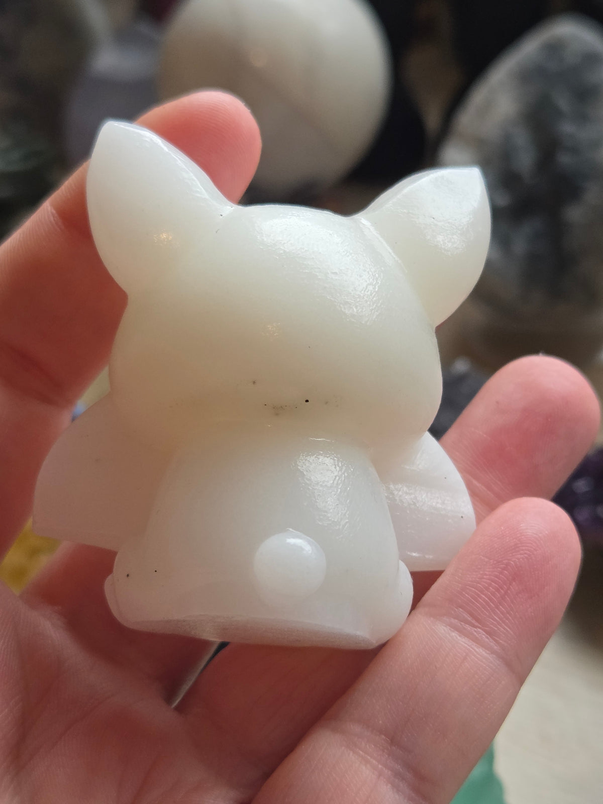White jade crystal bat carving