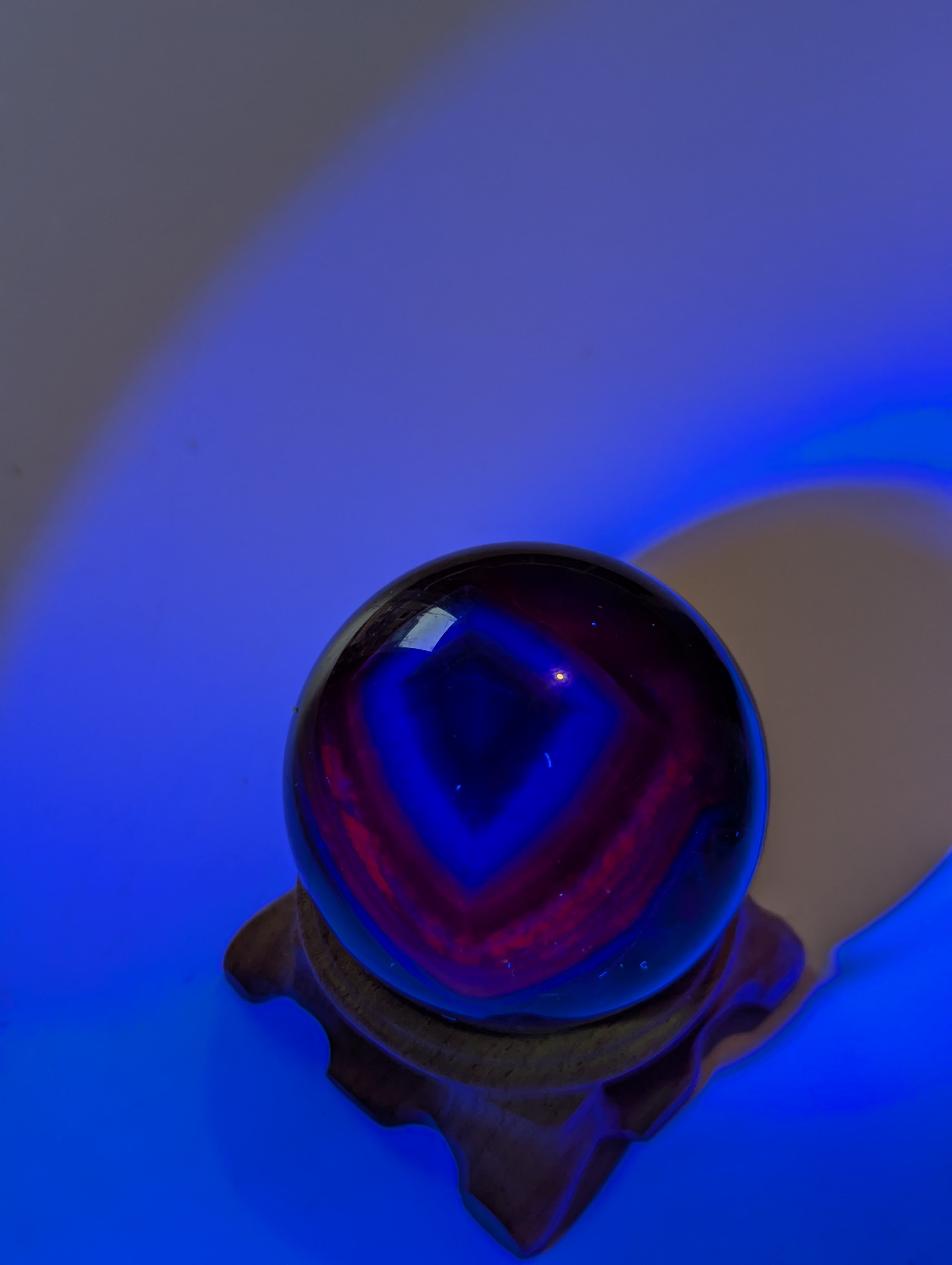 Black rose flourite crystal sphere with stand UV reactive