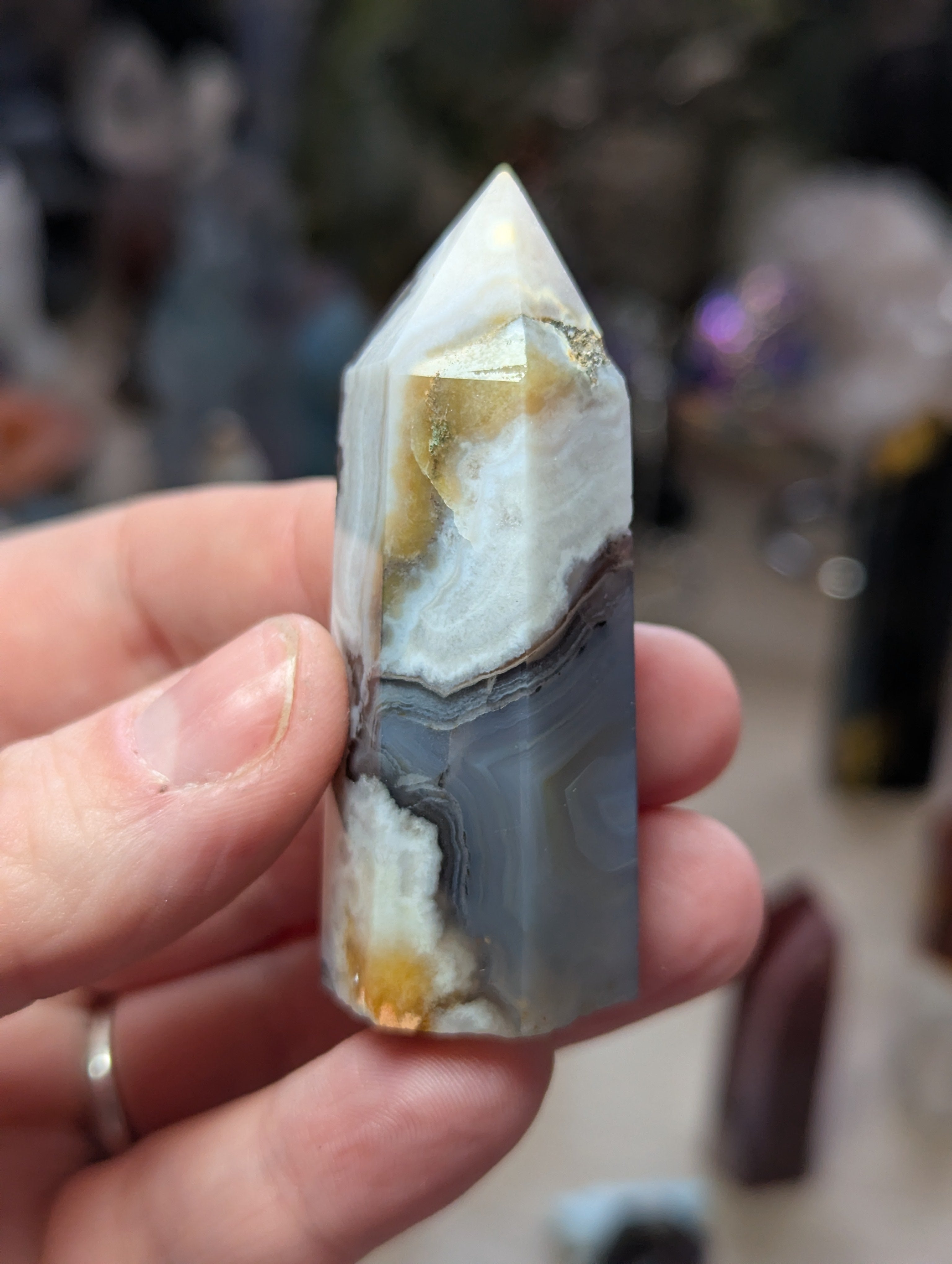 Black flower agate crystal tower