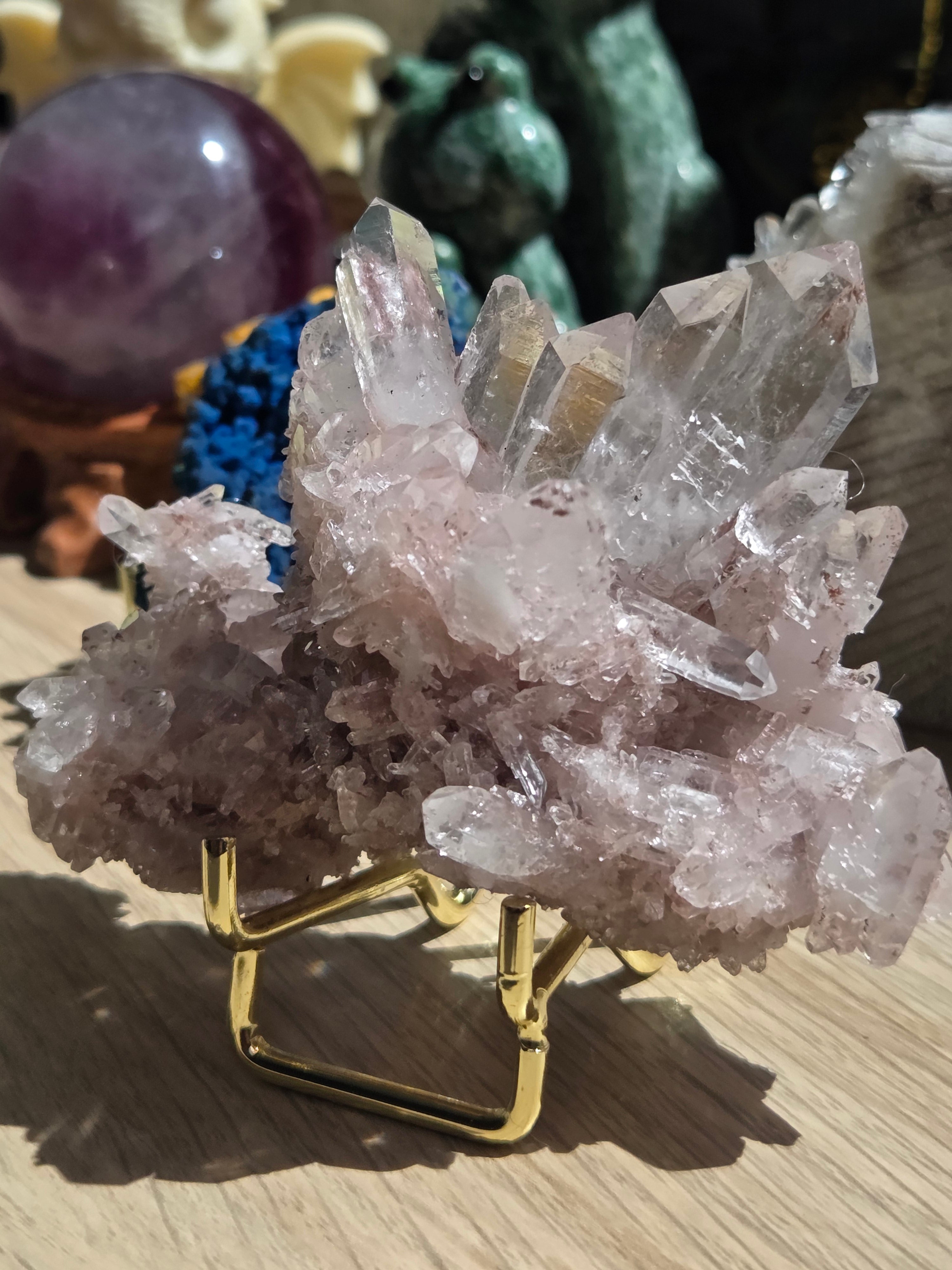 Pink lemurian quartz crystal specimen