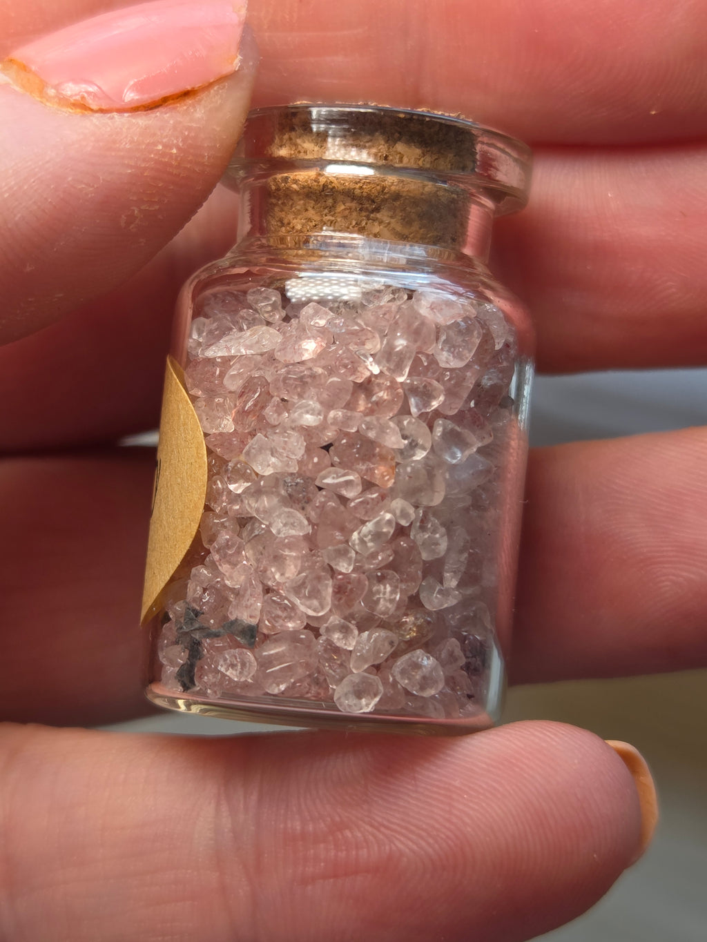 Crystal chips in glass jar
