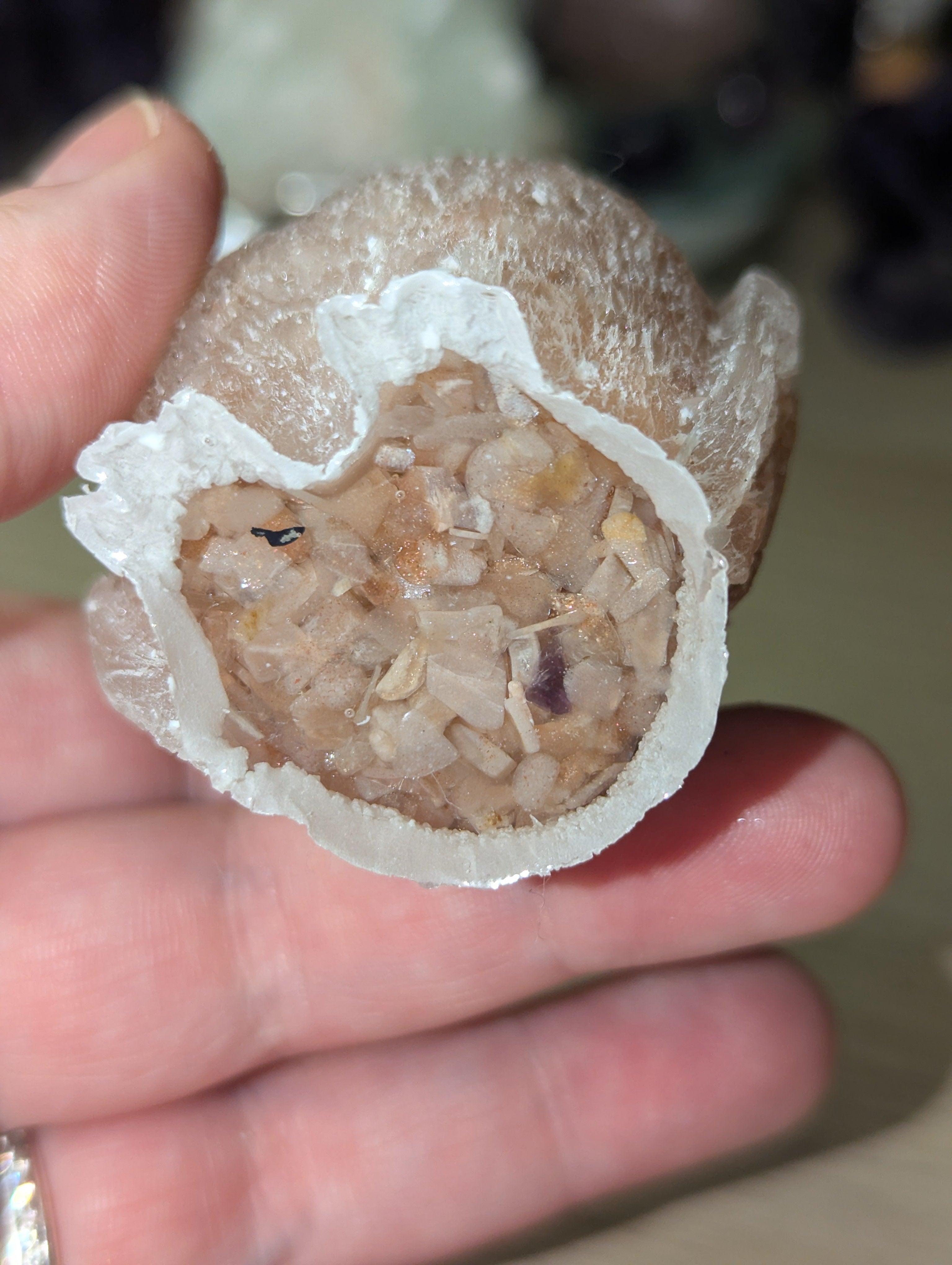 Sunstone crystal in resin owl