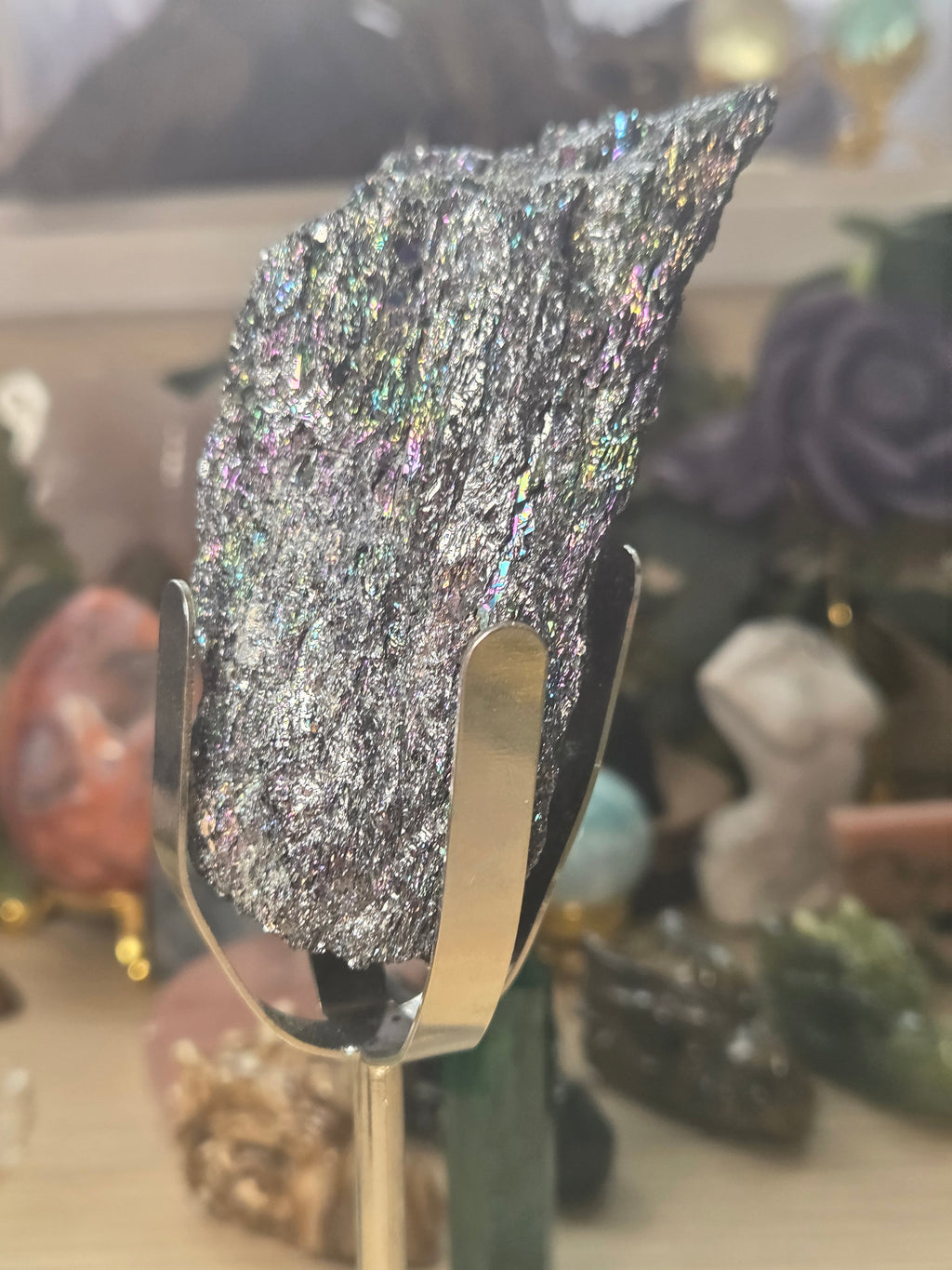 Peacock aura specimen with Stand