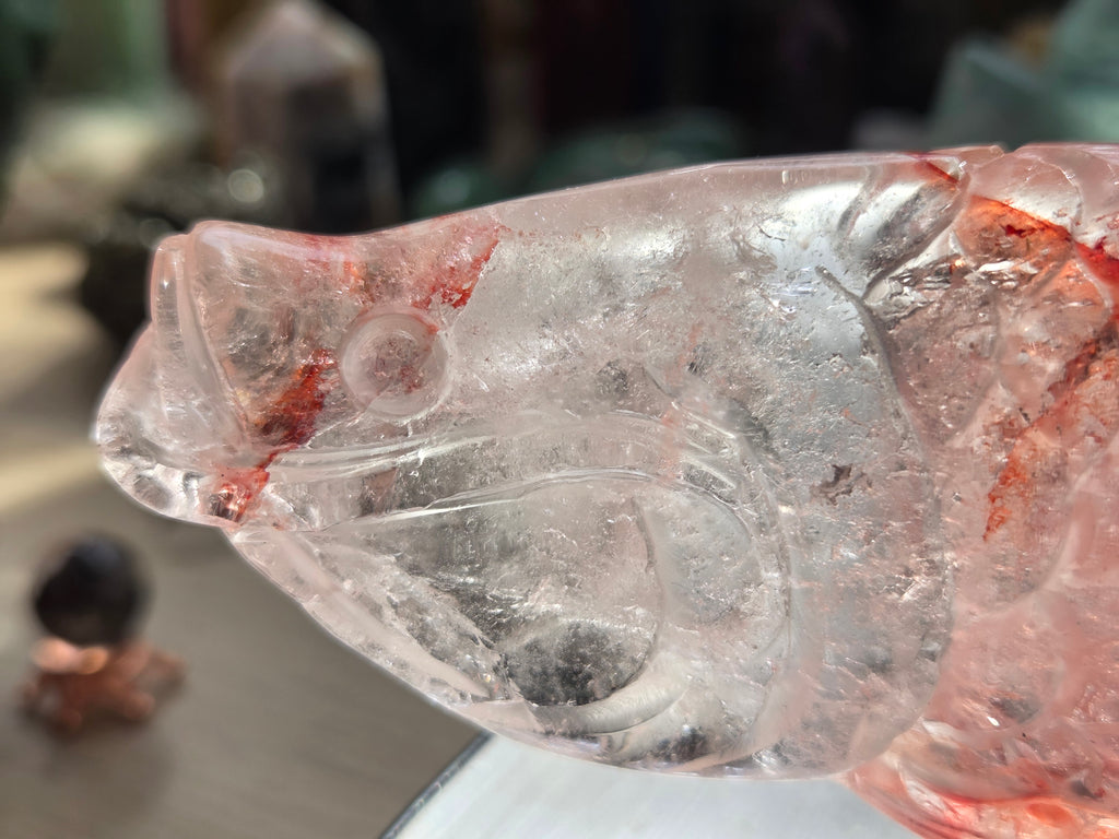 Madagascar fire quartz crystal fish carving