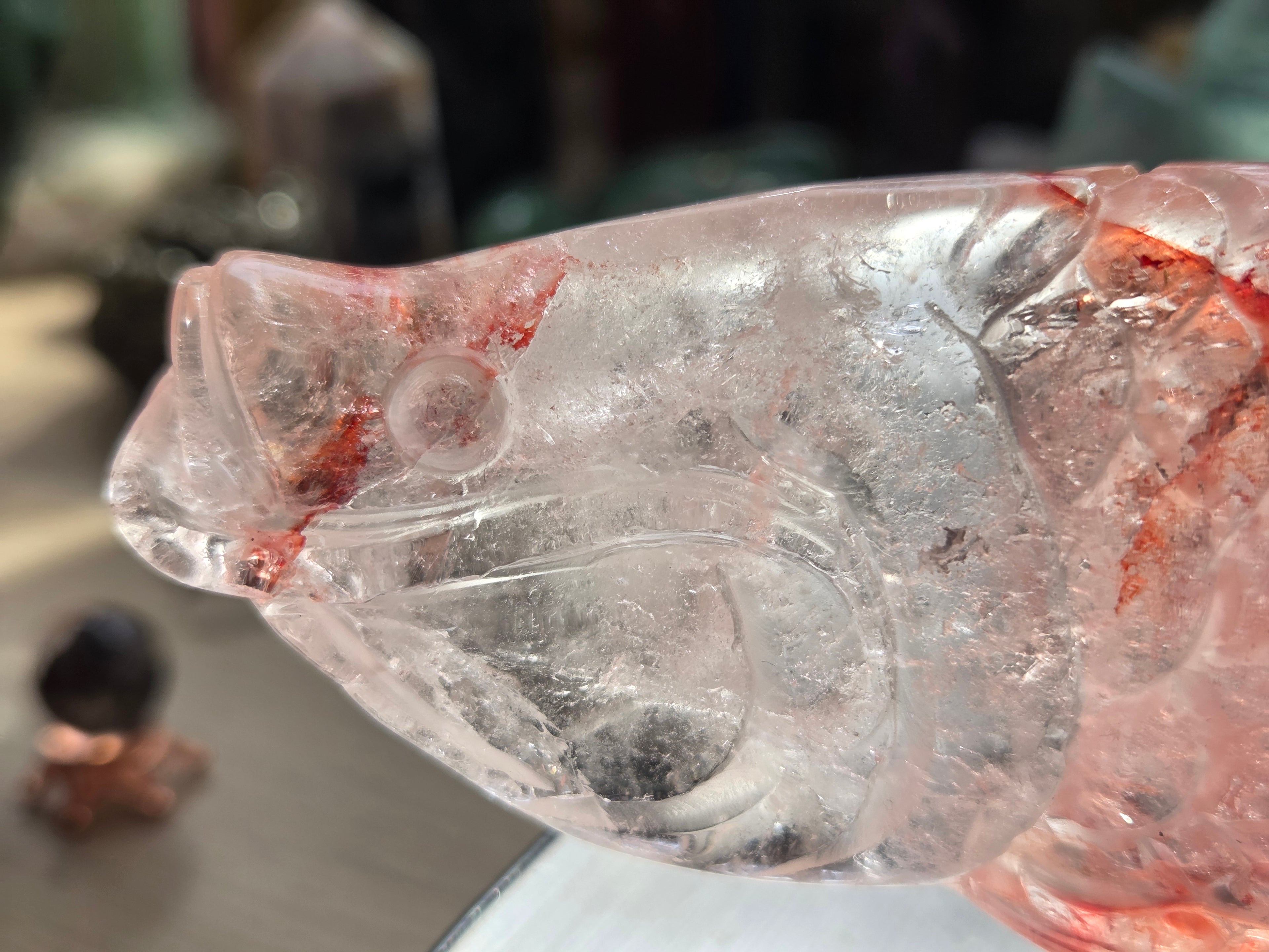Madagascar fire quartz crystal fish carving