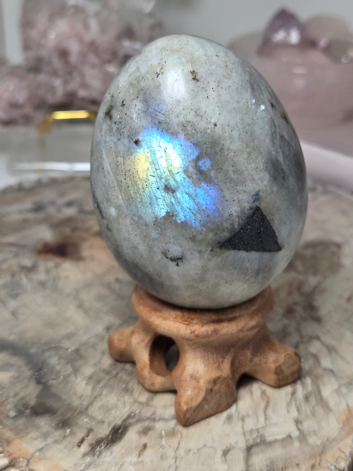 Labidorite crystal Egg carving