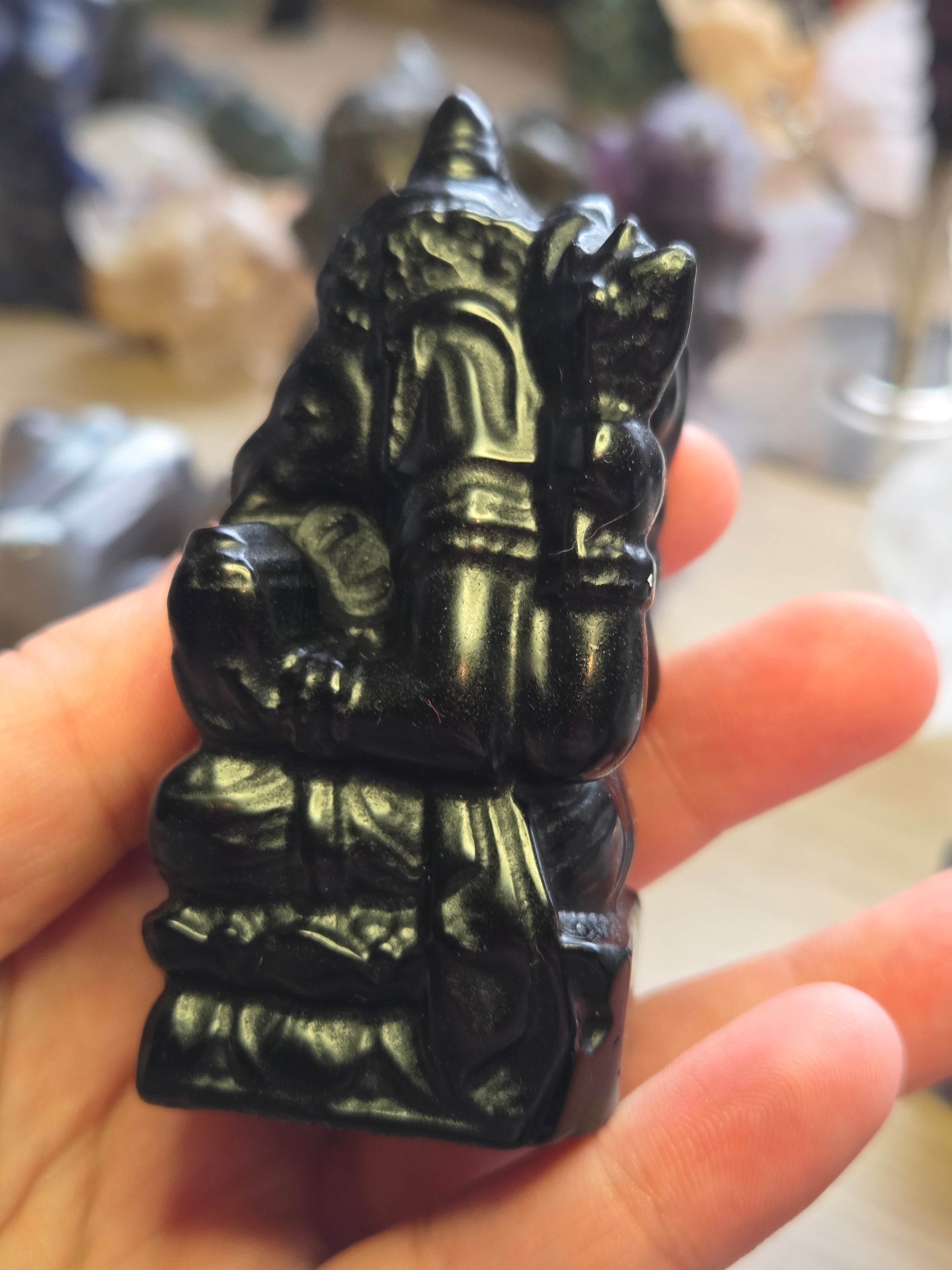 Obsidian crystal Ganesha carving