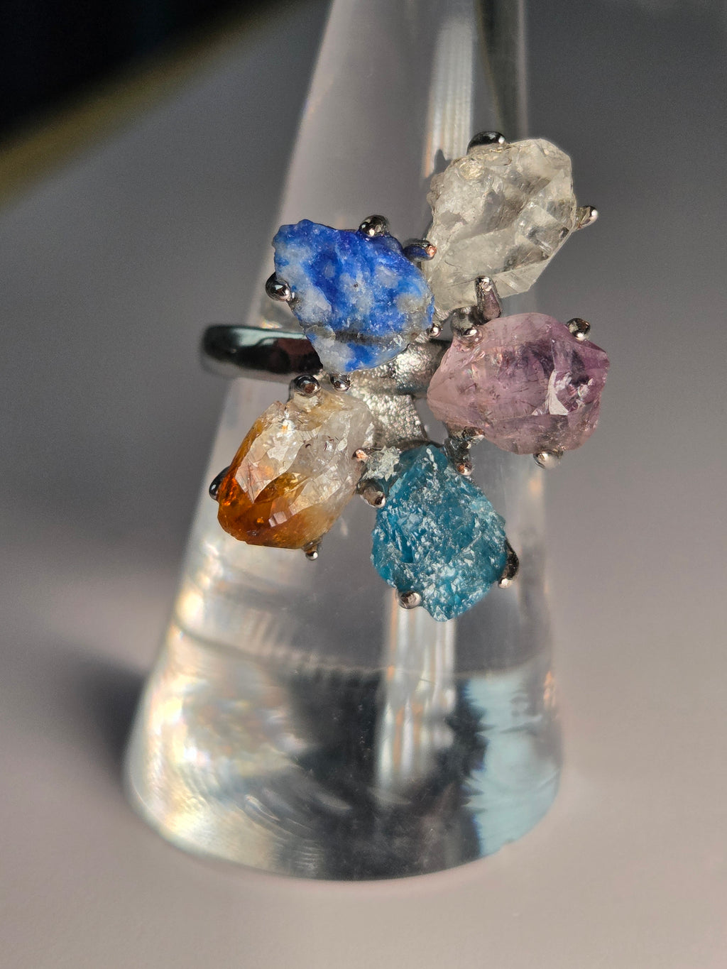 Amazing crystal specimen Adjustable ring amazonite