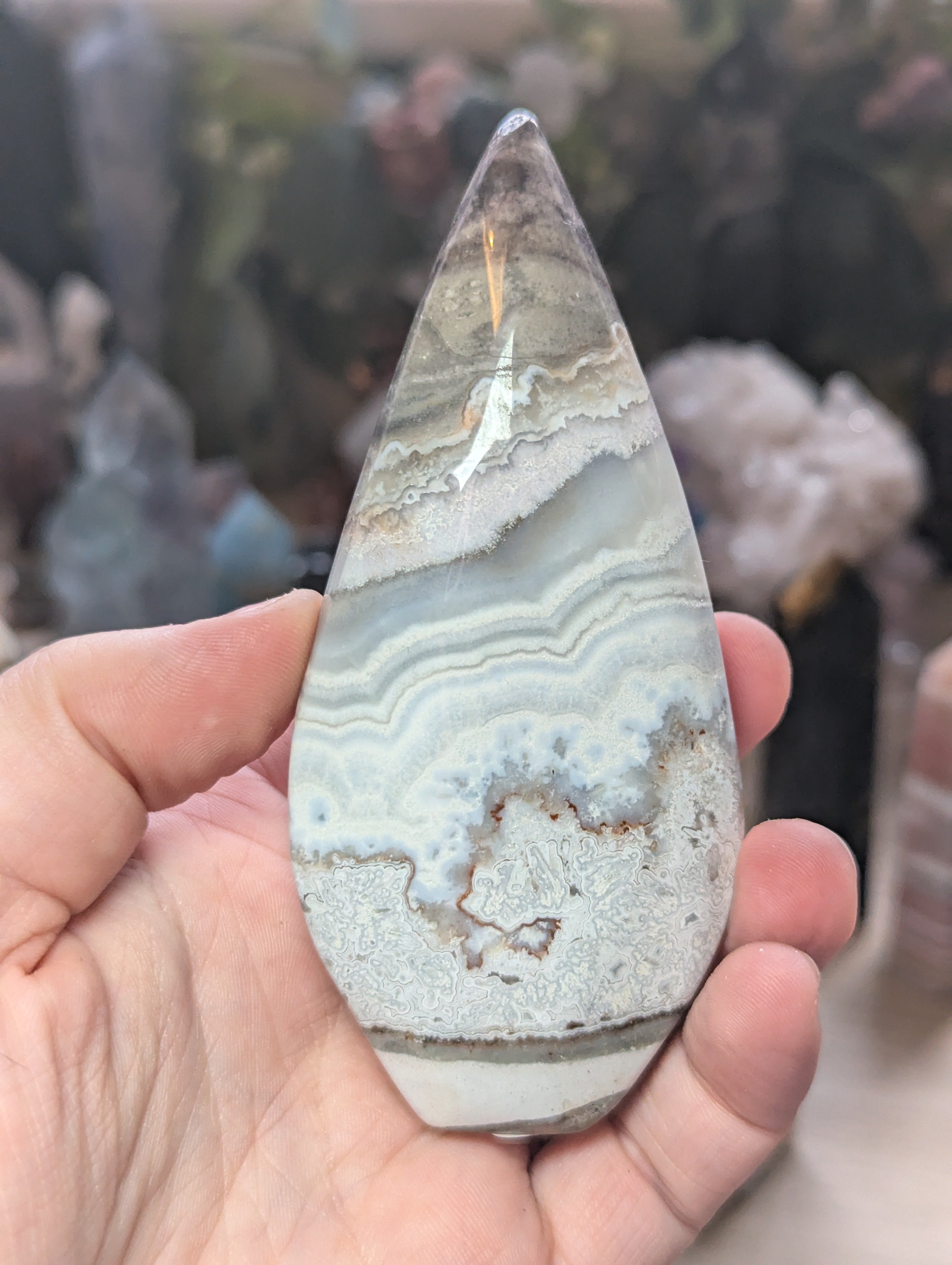 Mexican crazy agate crystal tear drop carving