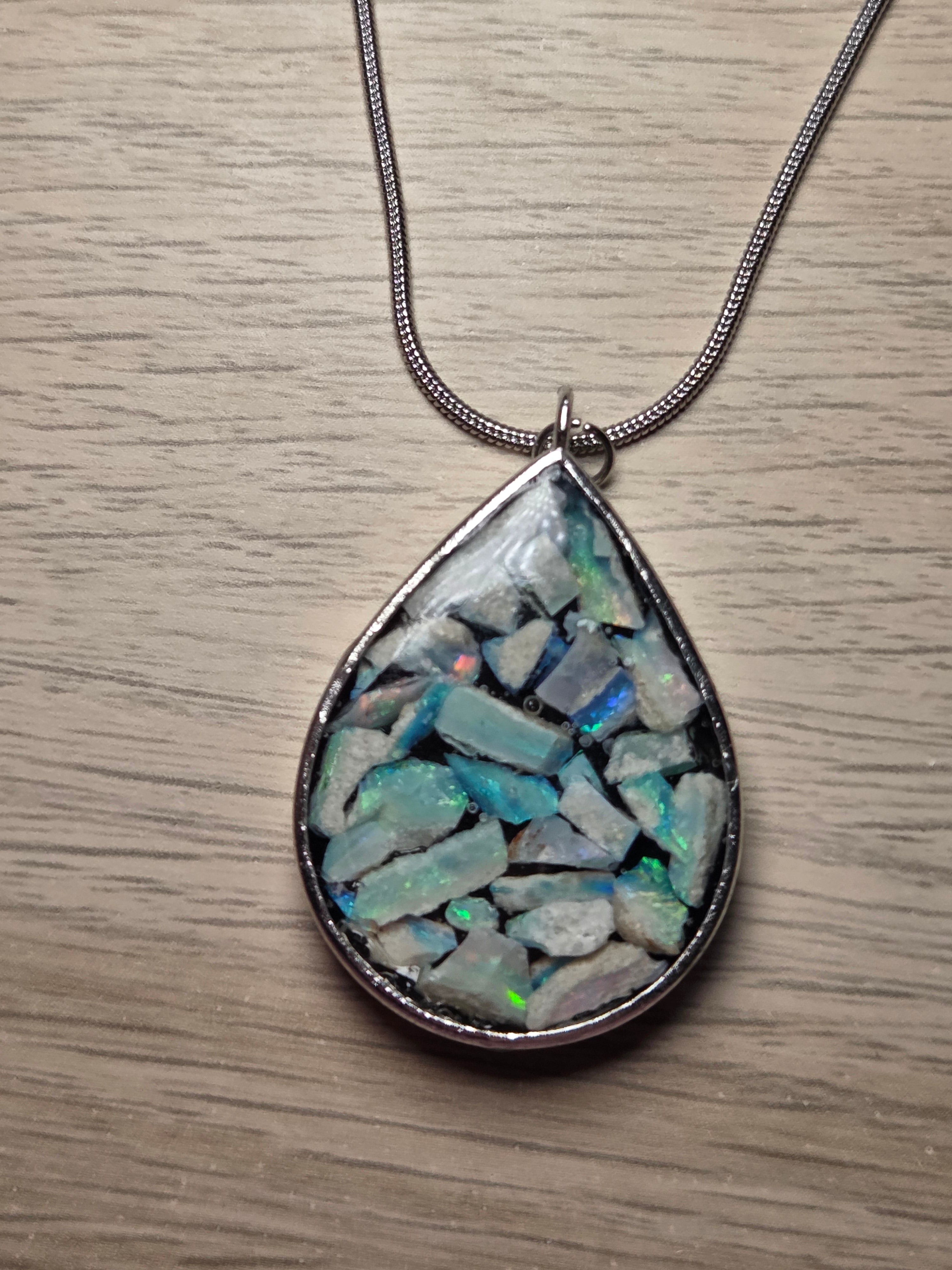 Australian opal crystal handmade necklace set in resin