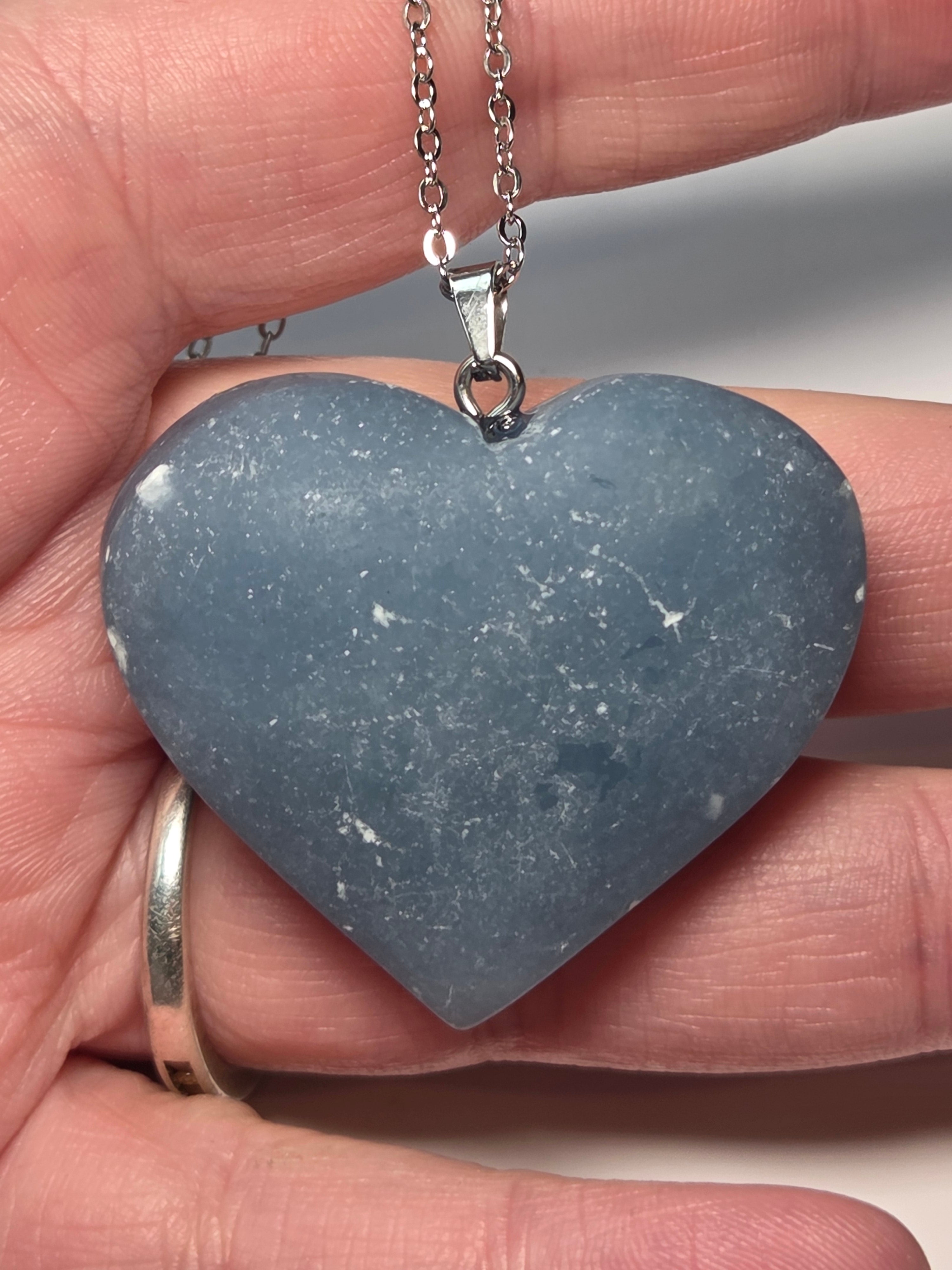 Angelite crystal heart carving necklace