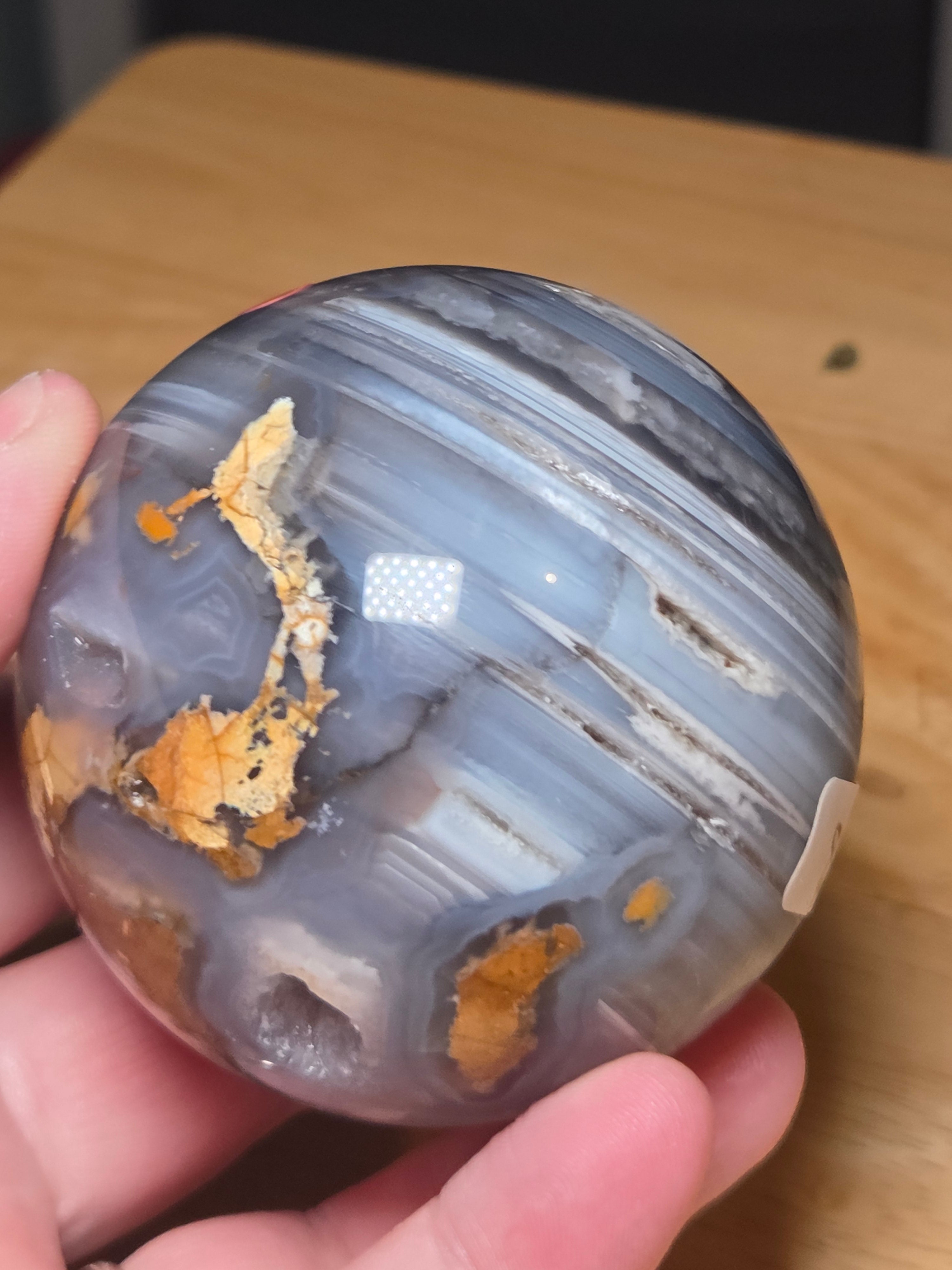 Natural black flower agate crystal sphere