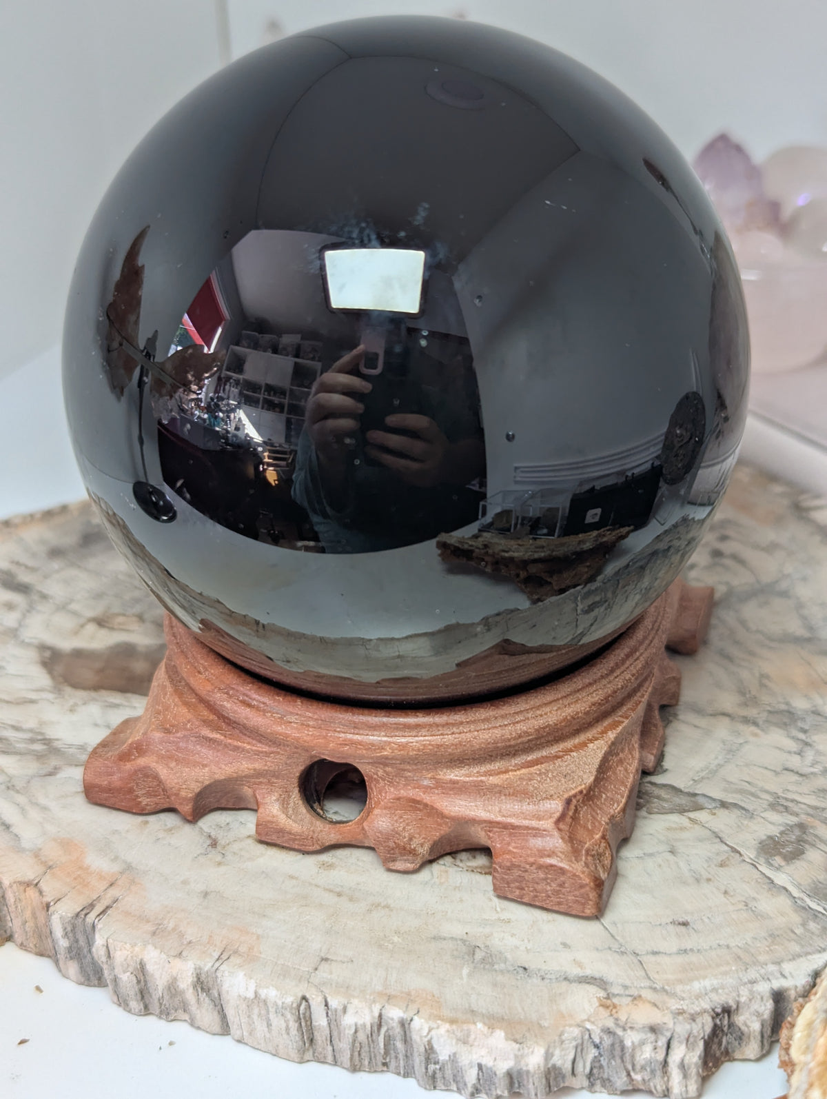 Large Black Obsidian crystal sphere