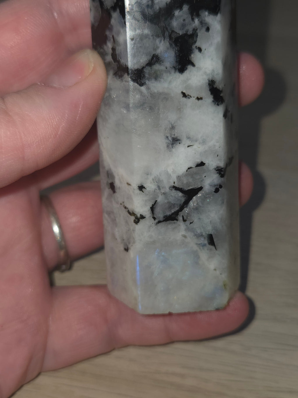Rainbow moonstone crystal tower carving