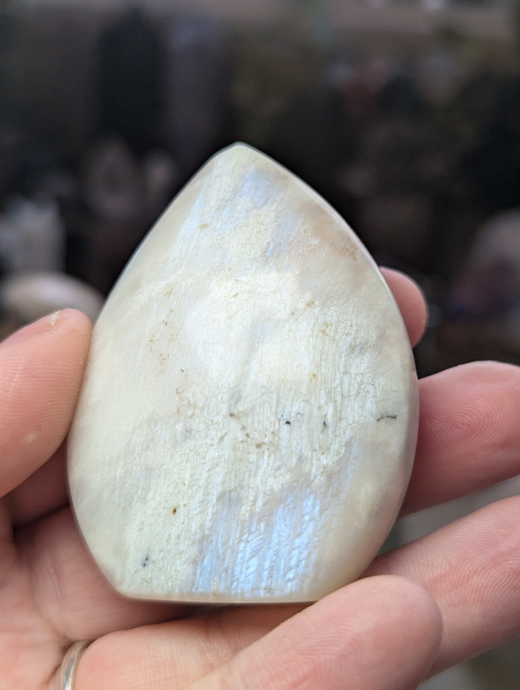 Rainbow moonstone crystal tear drop carving