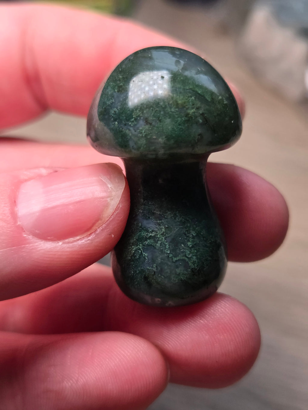 Moss Agate crystal mushroom