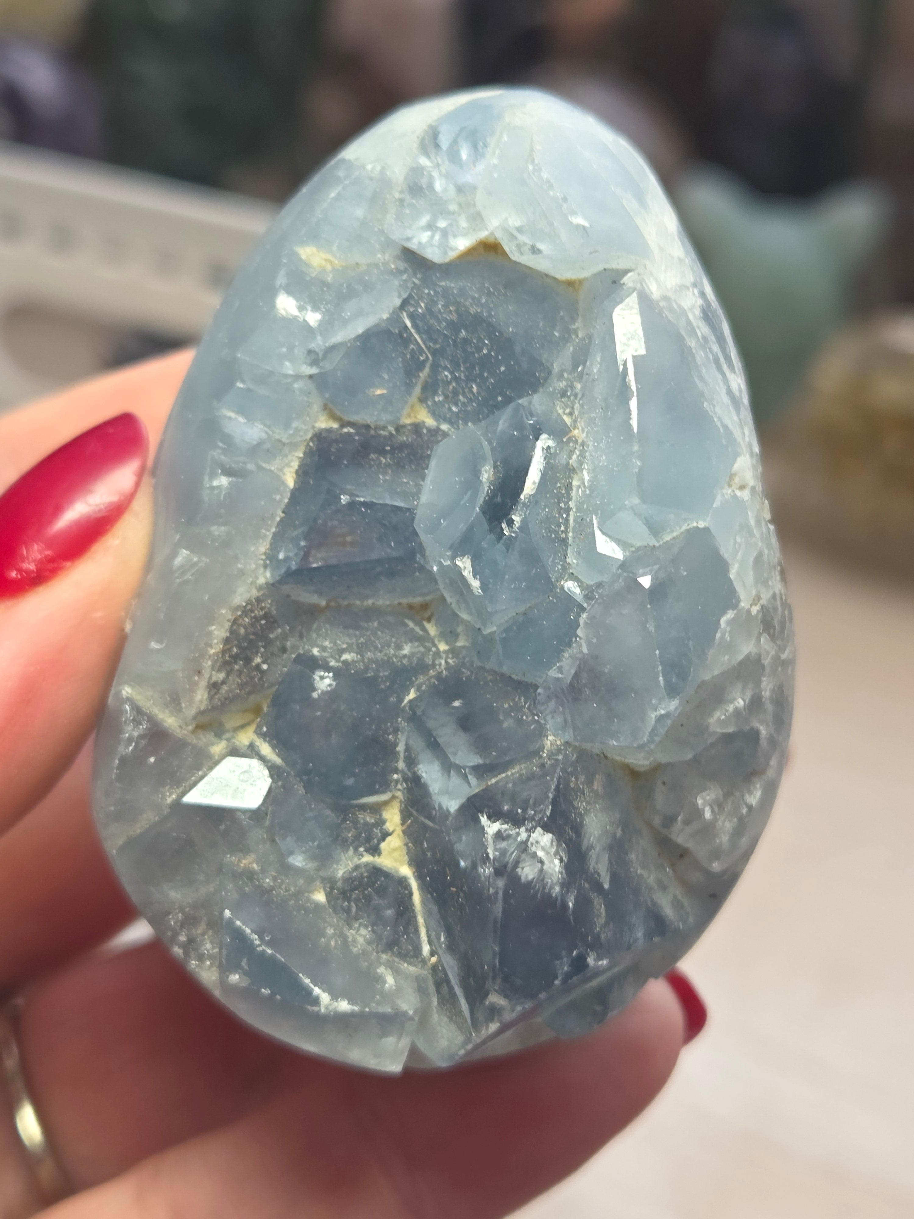 Blue celicite crystal egg carving specimen