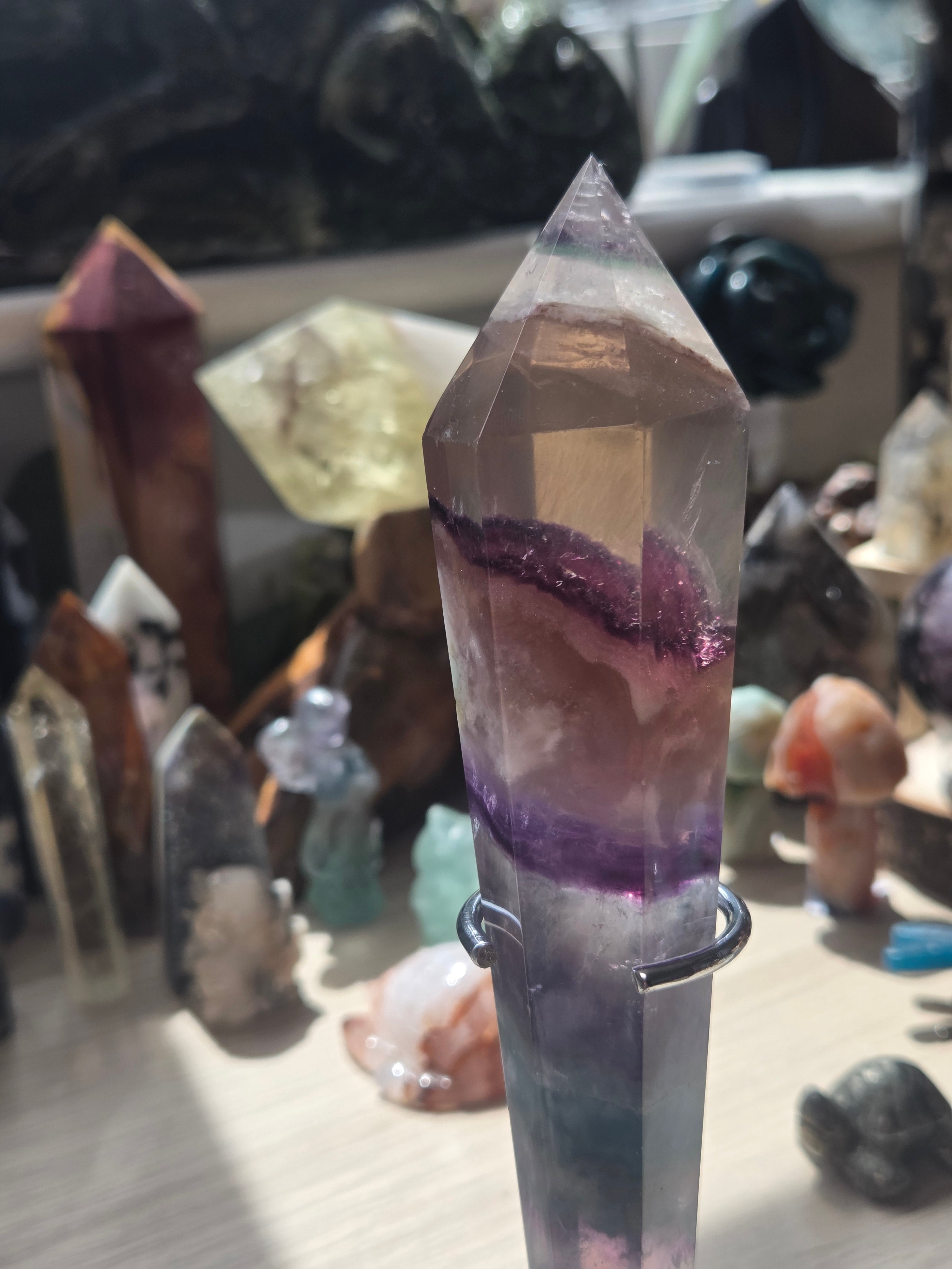 Amazing flourite crystal wand with stand