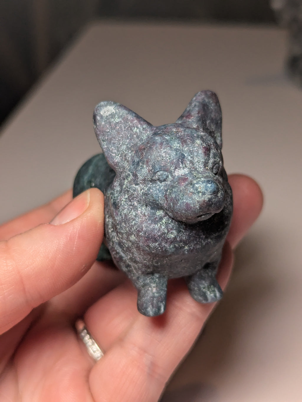 Corgi dog crystal ruby in frushite carving