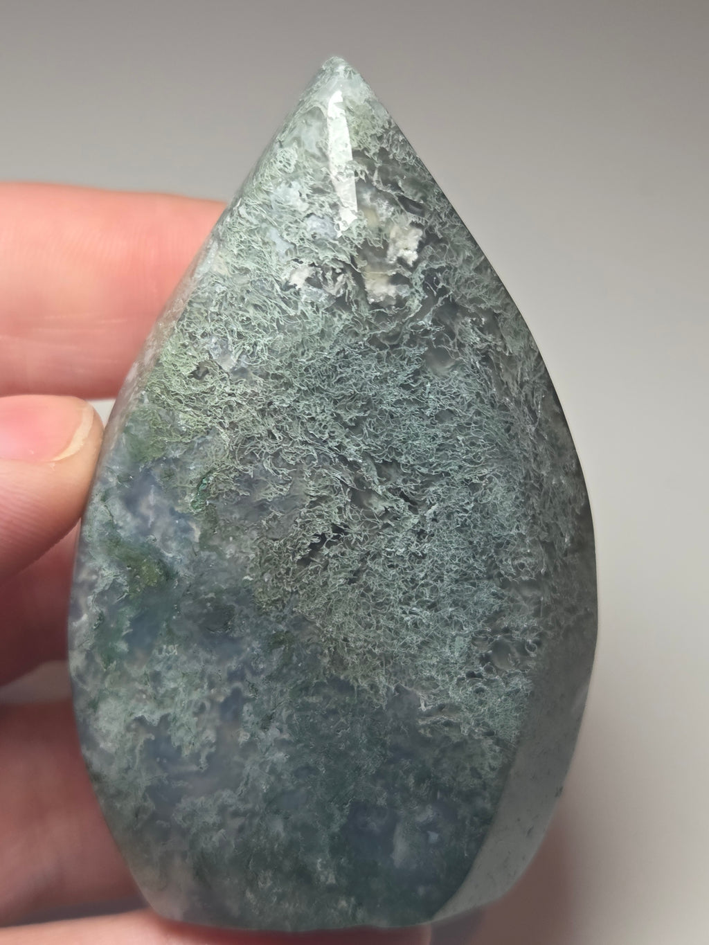 Moss Agate crystal Teardrop carving