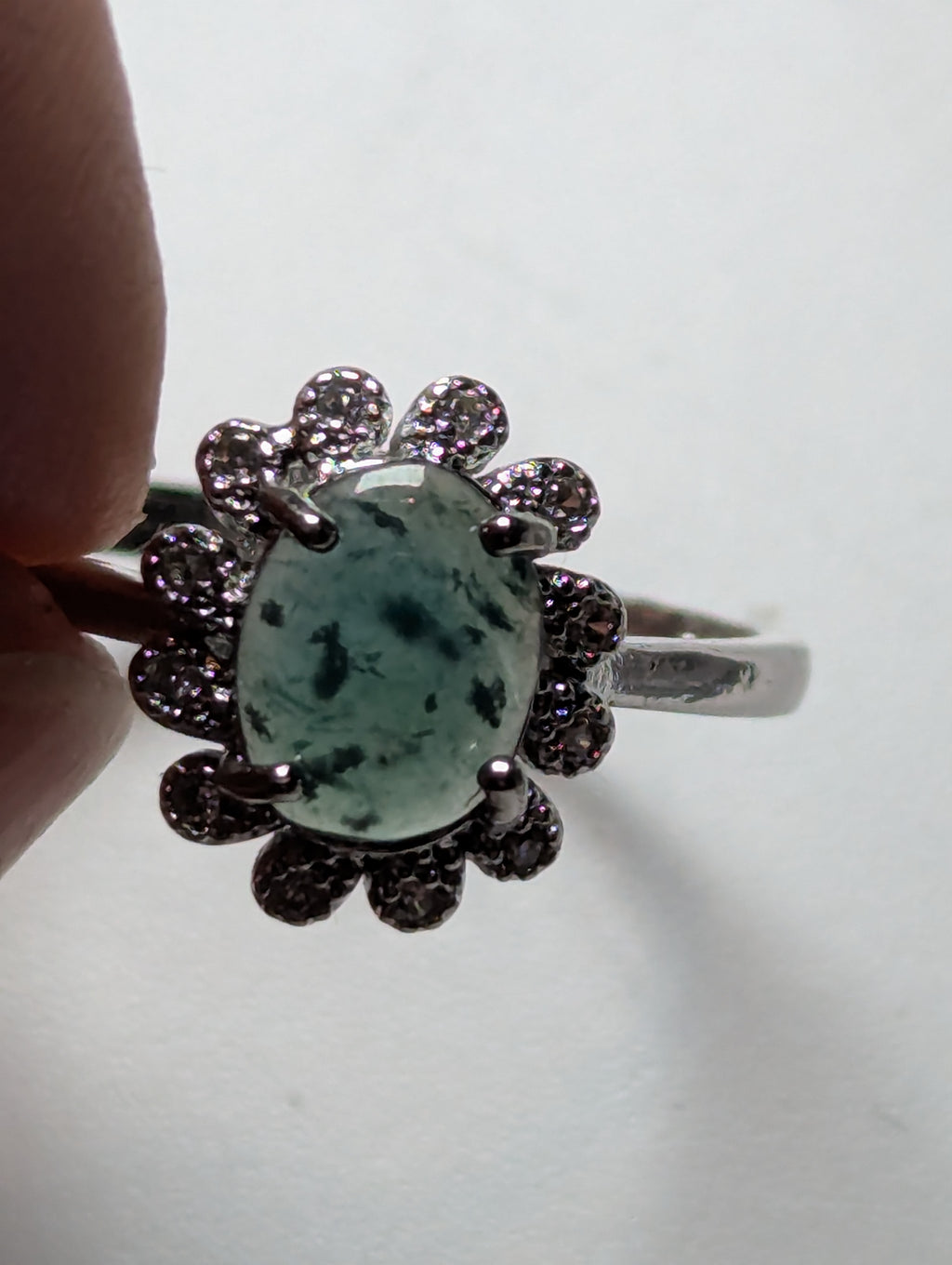 Moss Agate crystal Adjustable ring stainless steel